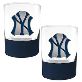 Great American Products - New York Yankees 2-Pack 14oz. Rocks Glass Set with Silcone Grip - Blue