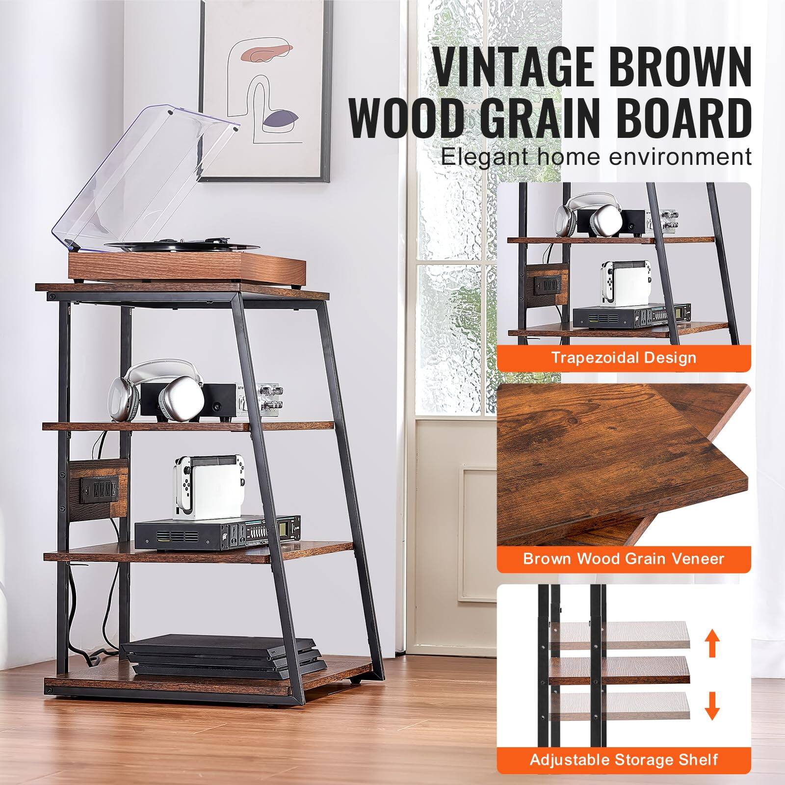 VINTAGE BROWN WOOD GRAIN BOARD  
Elegant home environment  

Trapezoidal Design  

Brown Wood Grain Veneer  

Adjustable Storage Shelf