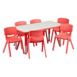 Flash Furniture - Emmy Adjustable Kids Activity Table Set – 23.6" x 47.25" /Gray Plastic Table with 6 Chairs – Classroom & Daycare - Red