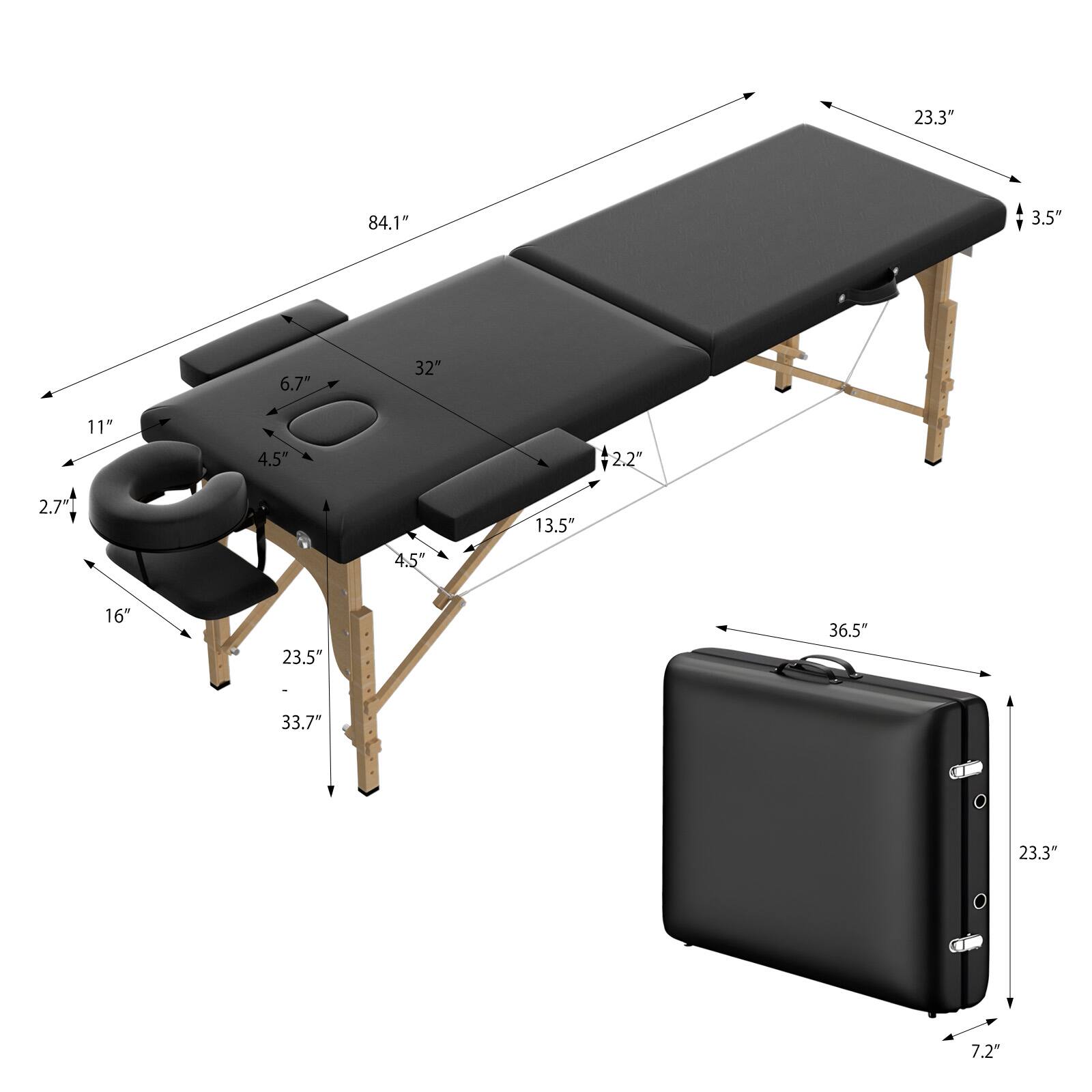 23.3"  
84.1"  
3.5"  
6.7"  
32"  
11"  
4.5"  
2.2"  
2.7"  
13.5"  
4.5"  
16"  
23.5"  
36.5"  
33.7"  
7.2"
