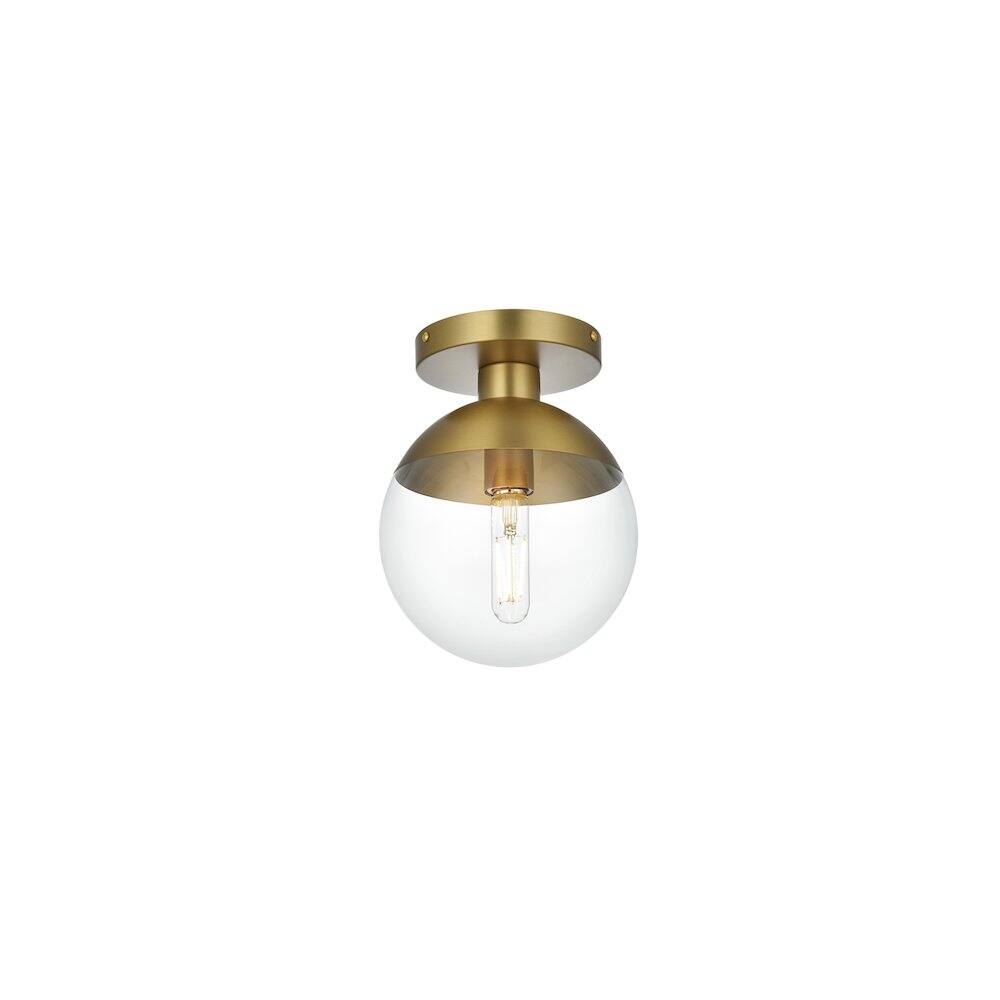 Left. Living District - Eclipse 8 Inch Flush Mount Ceiling Light Clear Shade in Chrome - Satin Gold And Clear.