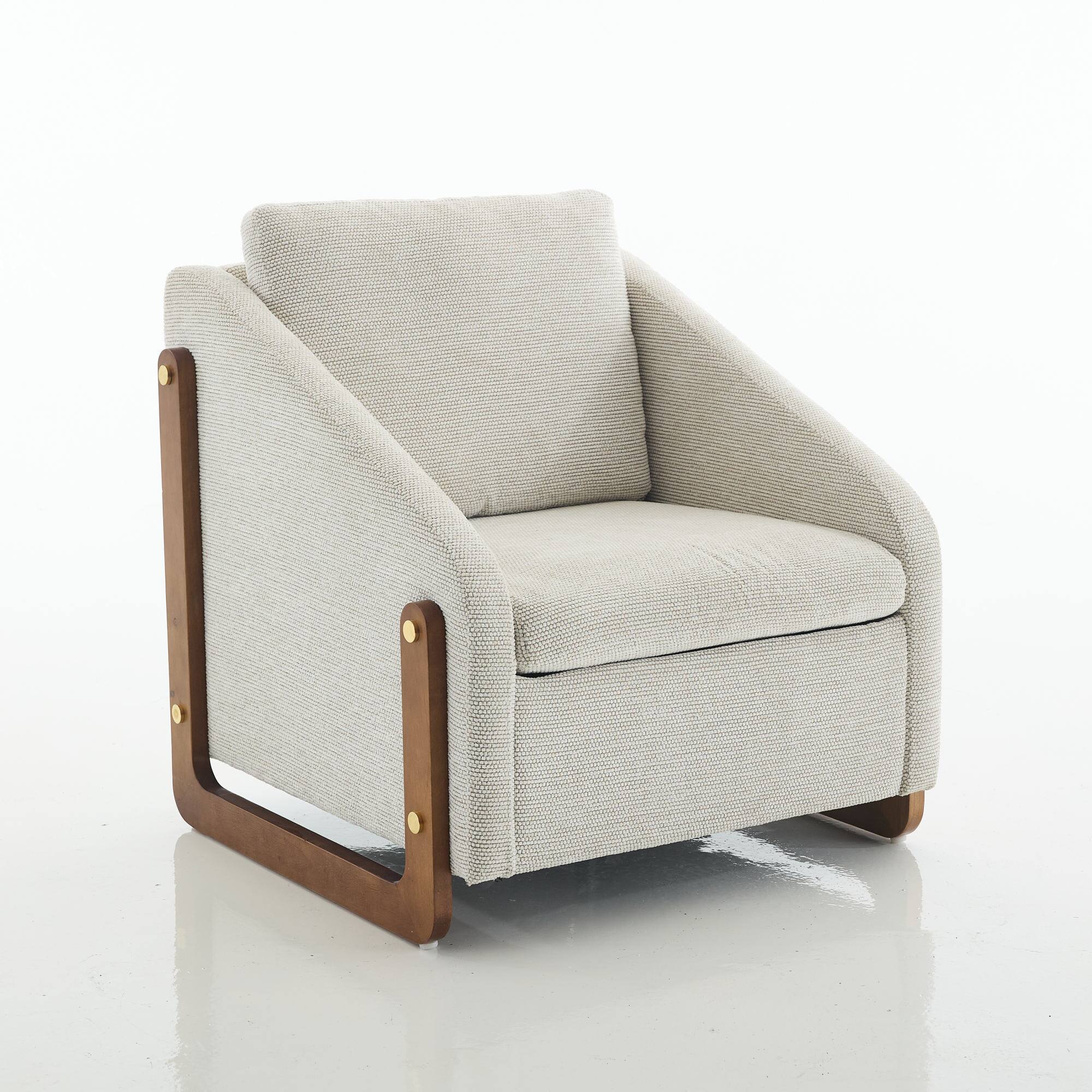 Alt View 8. GOODSILO - Modern Upholstered Armchair with Wooden Side Frame and Cushioned Seat for Living Room or Bedroom - Beige.