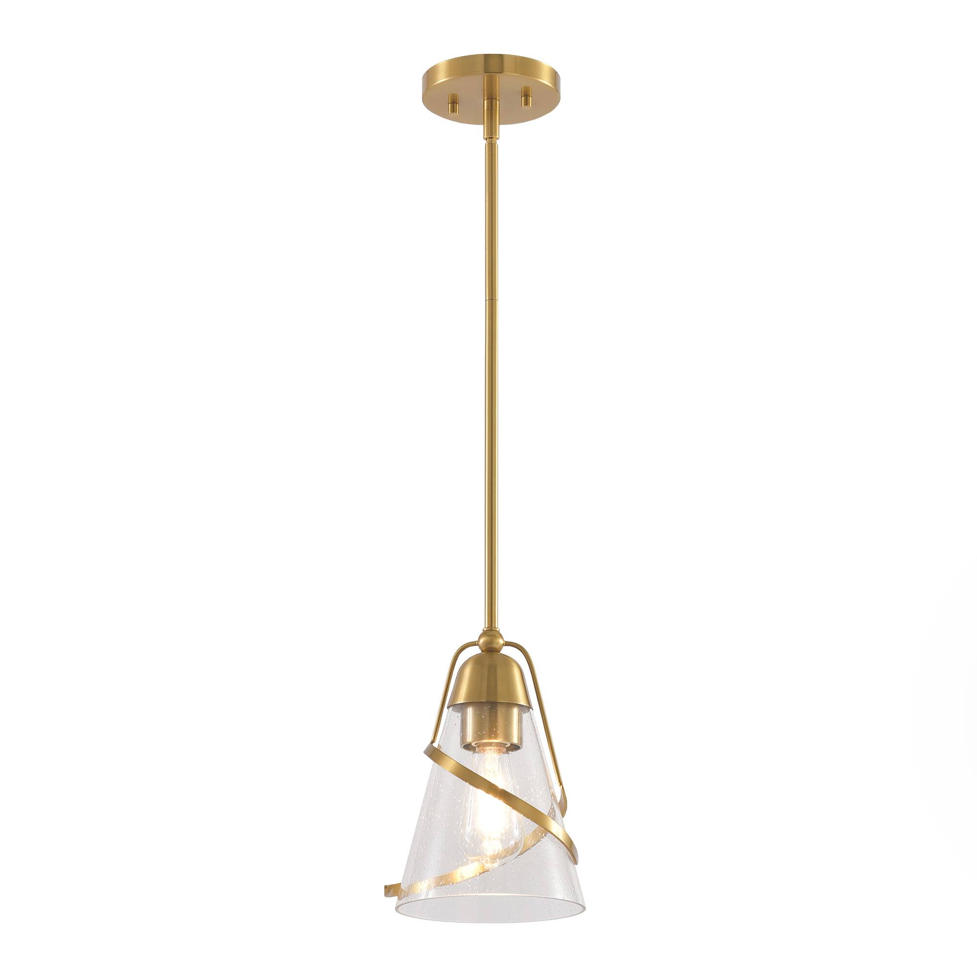 Alt View 4. Parrot Uncle - 7" Modern Gold Pendant Light with Seed Glass Shade - Gold.