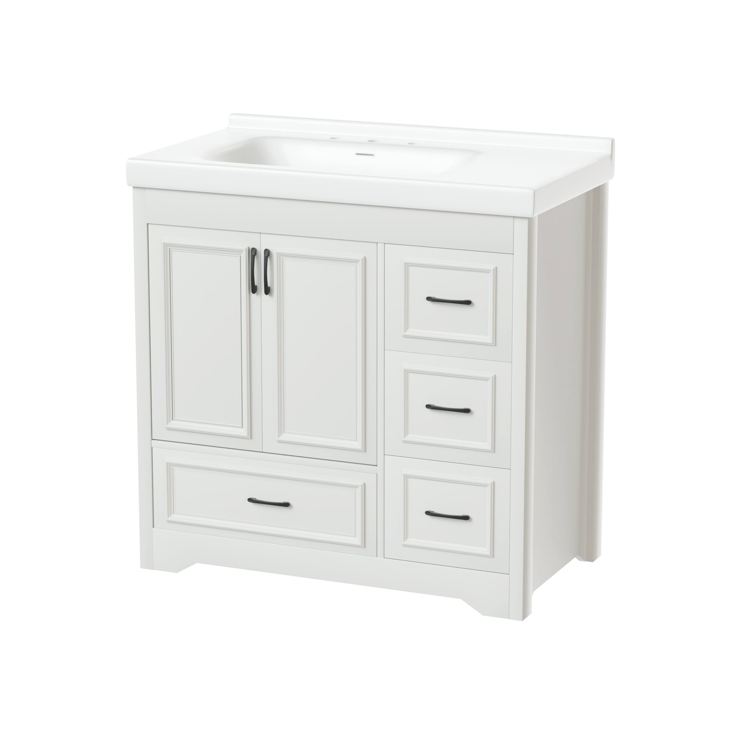 Alt View 6. Tiramisubest - 36" Bathroom Vanities with Single Sink, Bathroom Sink Cabinet with 2 Closing Doors & 4 Drawers. White - White.