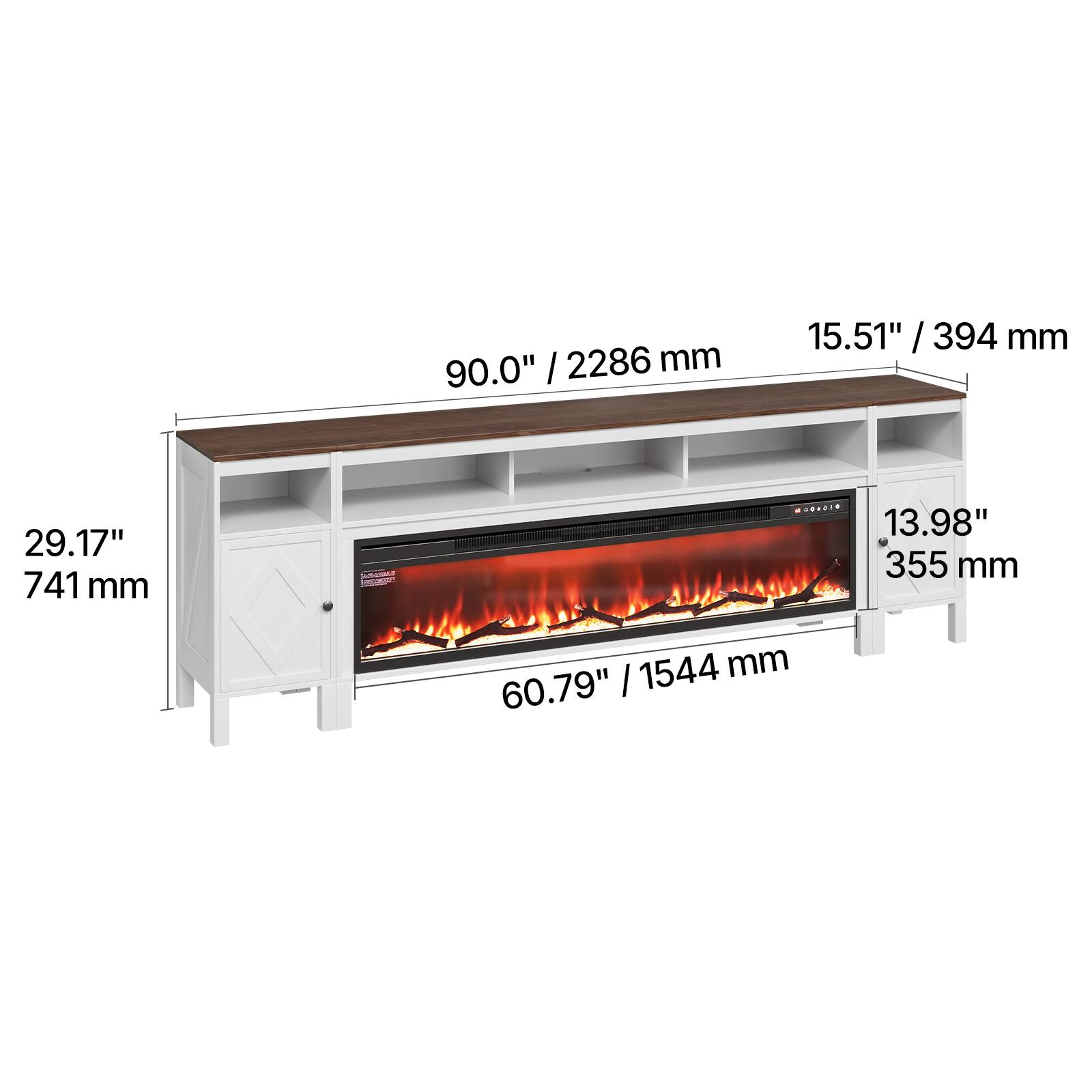 90.0" / 2286 mm  
15.51" / 394 mm  
29.17" / 741 mm  
13.98" / 355 mm  
60.79" / 1544 mm