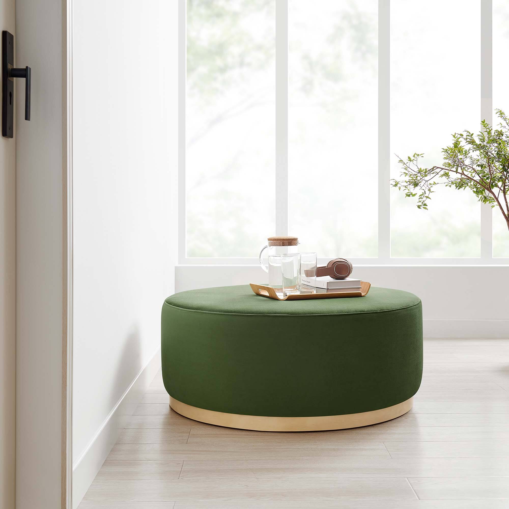 Photos - Pouffe / Bench Modway Tilden Large 38" Round Performance Velvet Upholstered Ottoman by  - Moss Green Natural EEI-6650-MOG-NAT 