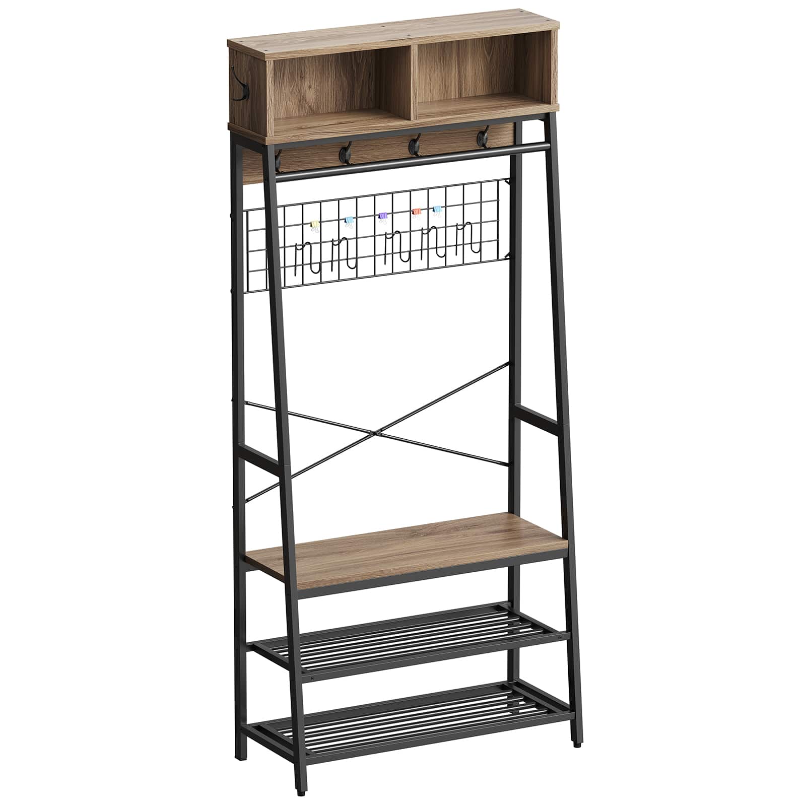 Alt View 3. Bestier - Bestier 5-in-1 Hall Tree Entryway Coat Rack with LED Lights Bench and Shoe Storage with Sturdy Metal Frame - Walnut.