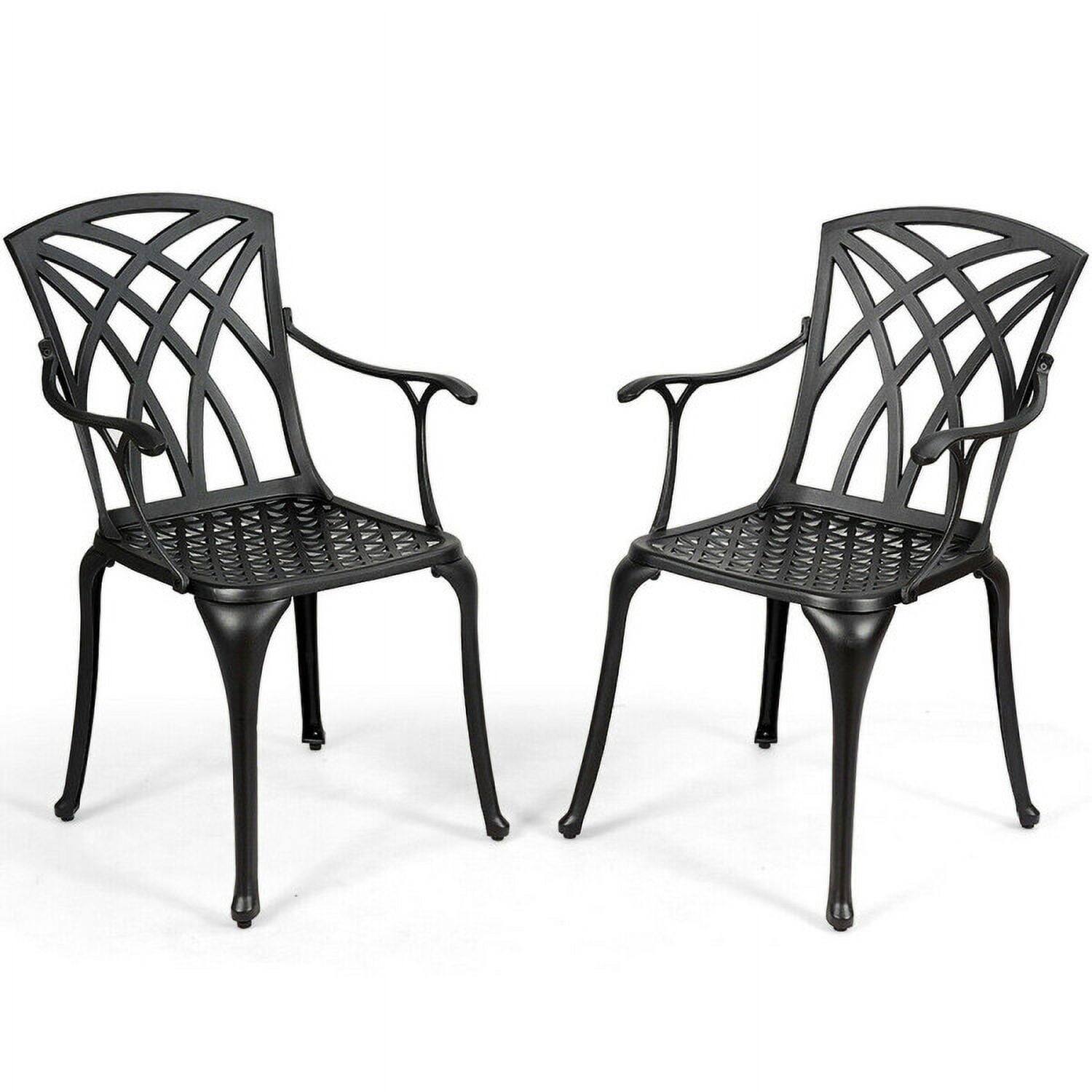 Angle. Kadyn - 2 Pieces Durable Aluminum Dining Chairs Set with Armrests, Outdoor Dining Chair for Outside Patio, All Weather, Porch - Black.