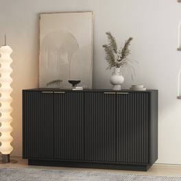 Z-Edge - 55.1" Buffet Cabinet with Storage, Fluted Sideboard Buffet Cabinet with Adjustable Shelves and 4 Doors for Living Room - Black
