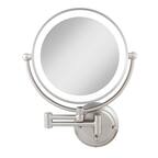 Front. Zadro - Fluorescent Lighted Wall Mounted Glamour Makeup Mirror with 5X/1X Magnifications and Extendable Arm - Hardwired - Satin Nickel.