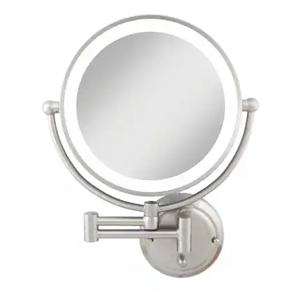 Front. Zadro - Fluorescent Lighted Wall Mounted Glamour Makeup Mirror with 5X/1X Magnifications and Extendable Arm - Hardwired - Satin Nickel.