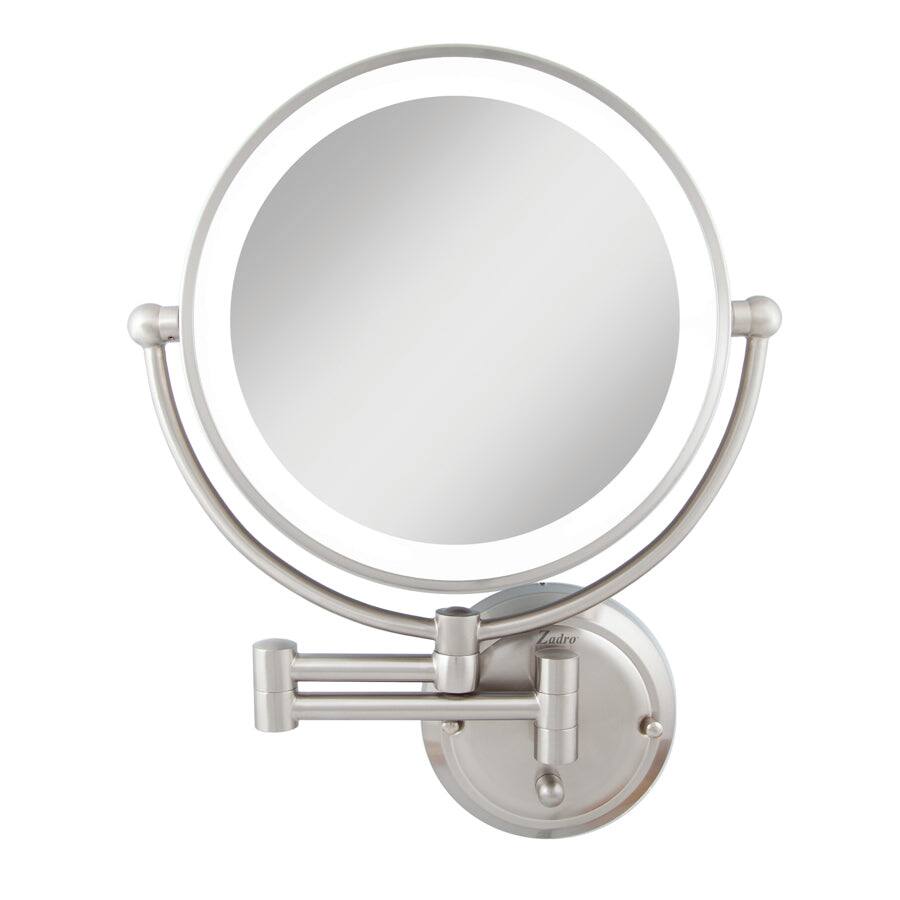 Zadro - Fluorescent Lighted Wall Mounted Glamour Makeup Mirror with 5X/1X Magnifications and Extendable Arm - Hardwired - Satin Nickel