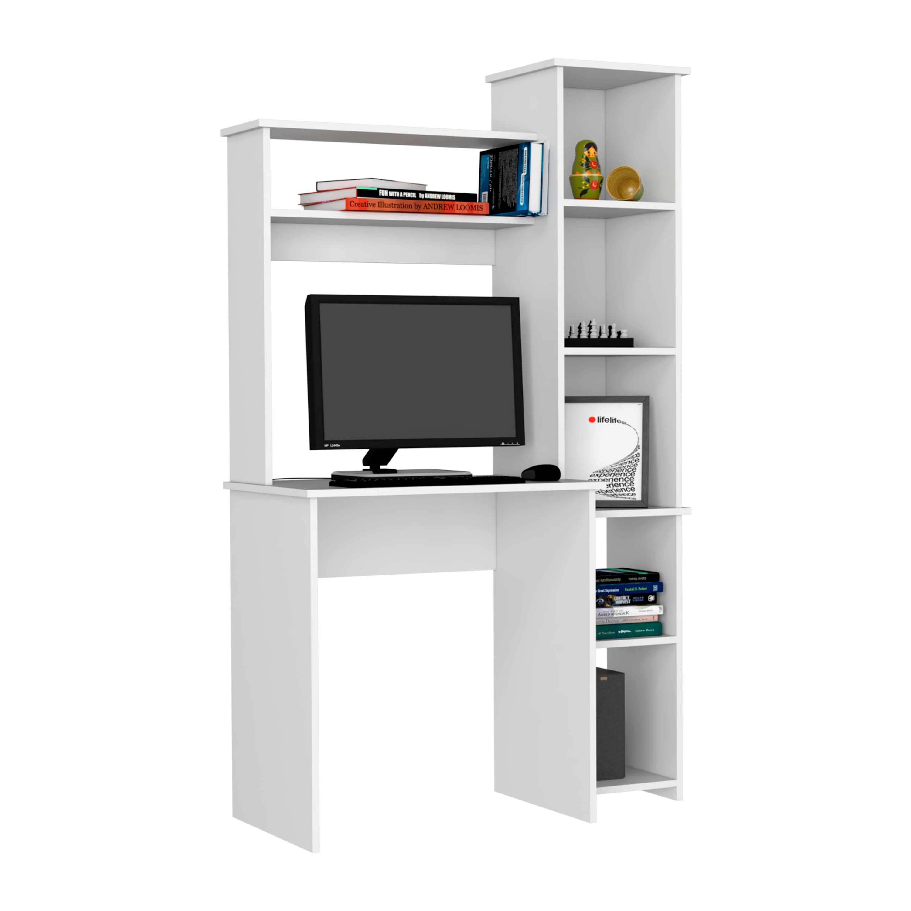 Spaco - Computer Desk with Hutch, 2 Hutch Shelves 5 Open Shelves, Spacious Workstation for Small Home Office - White