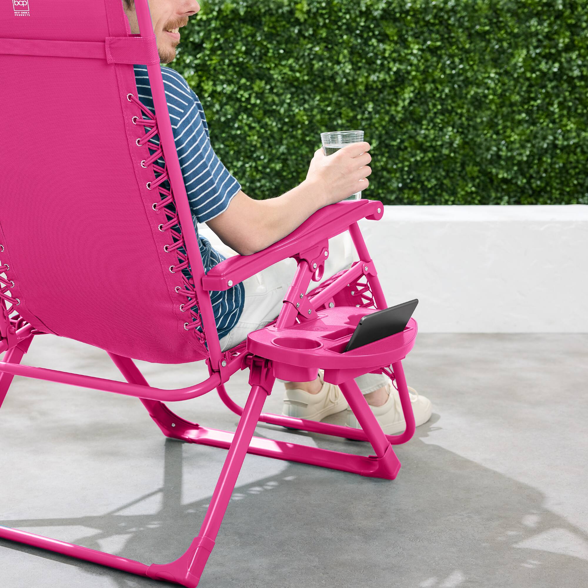 Alt View 3. Best Choice Products - Best Choice Products Monochromatic Zero Gravity Chair, Folding Patio Recliner w/Side Tray, Headrest - Ultimate Pink - Ultimate Pink.