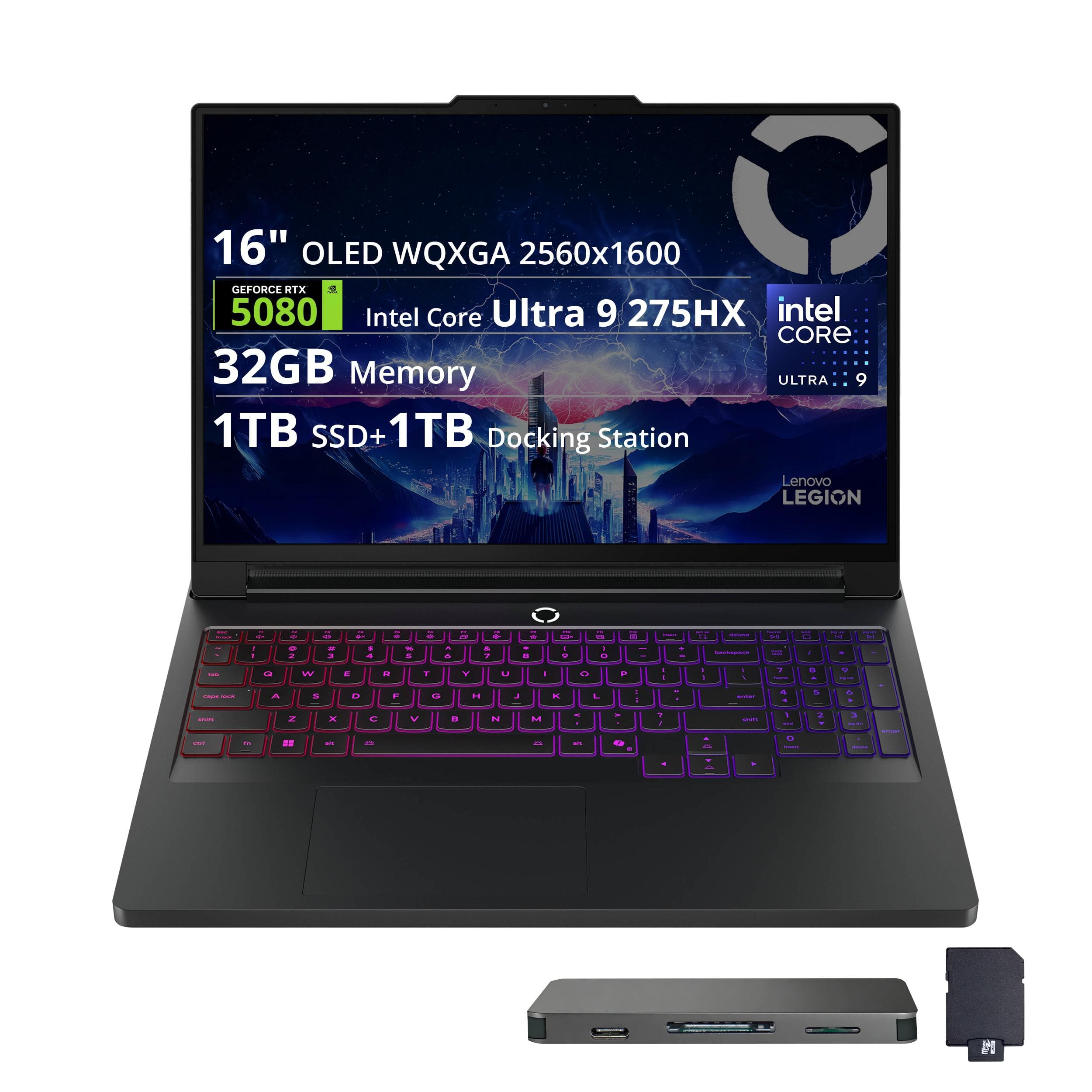 Lenovo - Legion Pro 5i 16" 2.5k OLED Gaming Laptop - Intel Core Ultra 9 275HX 2025 - 32GB RAM - NVIDIA GeForce RTX 5080 - 1TB - Eclipse Black