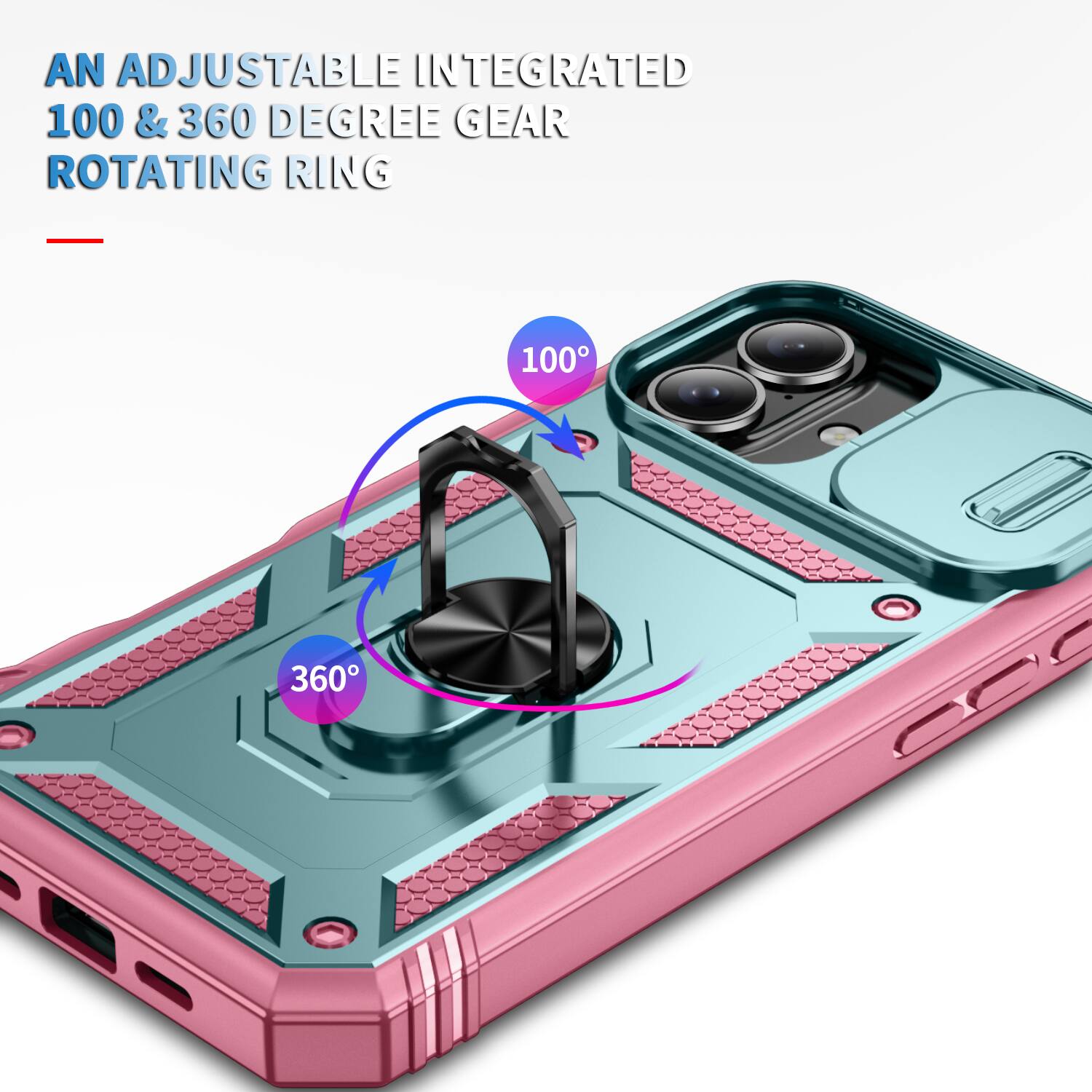 AN ADJUSTABLE INTEGRATED 100 & 360 DEGREE GEAR ROTATING RING