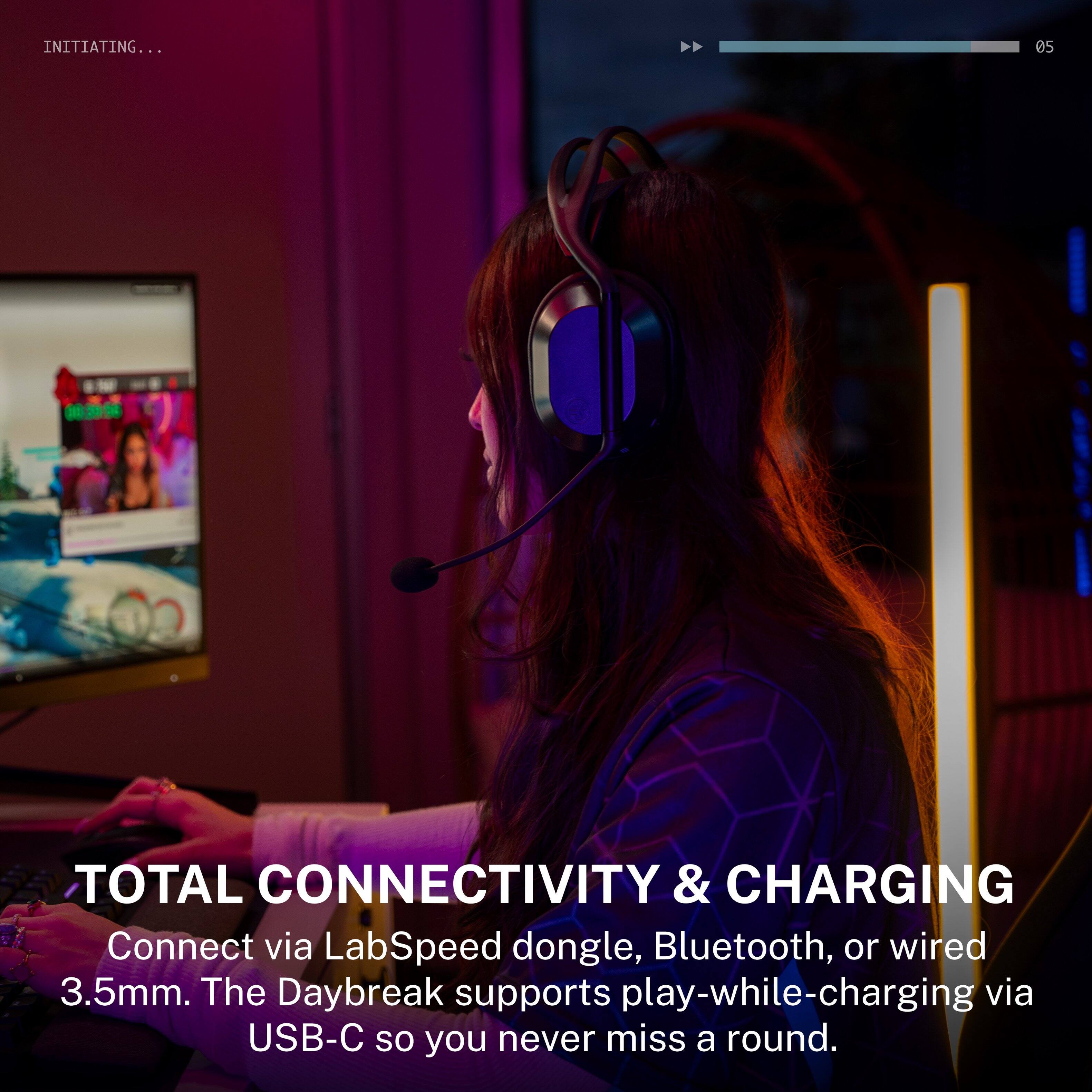 INITIATING...

TOTAL CONNECTIVITY & CHARGING
Connect via LabSpeed dongle, Bluetooth, or wired 3.5mm. The Daybreak supports play-while-charging via USB-C so you never miss a round.