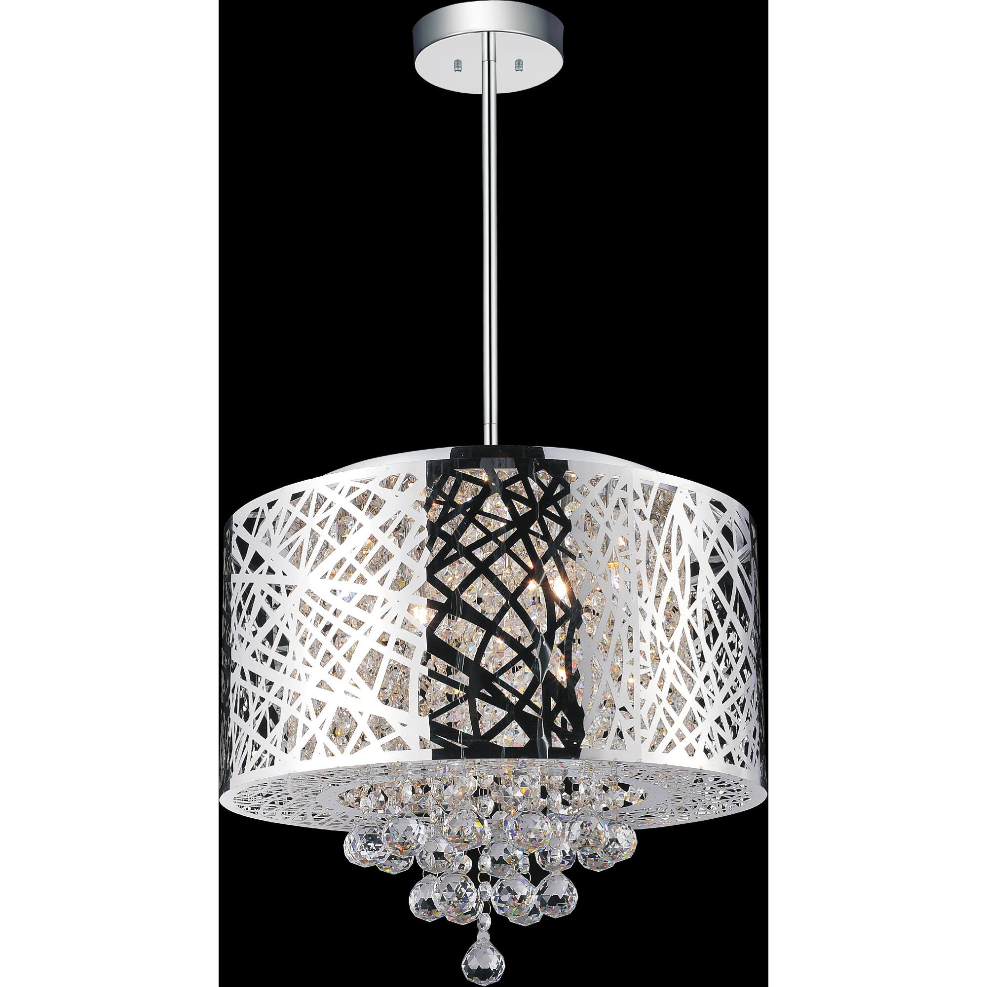 Front. CWI Lighting - Eternity 6 Light Drum Shade Chandelier With Chrome Finish - Stainless Steel.