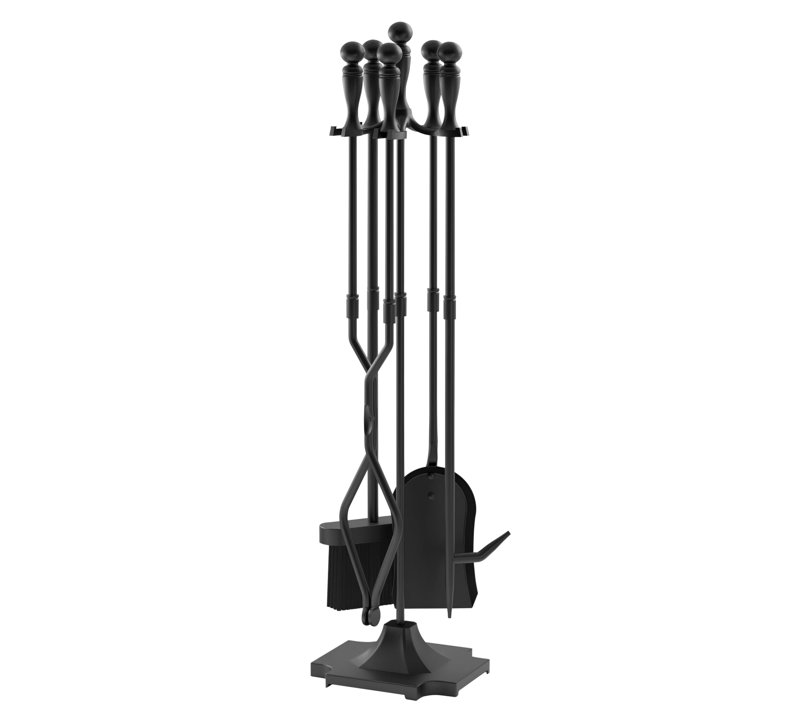 Alt View 4. JETRANSPORT - 5 Fireplace Tools Sets Heavy Duty Wrought Iron Large Fire Tool Set And Holder Outdoor Black - Default.