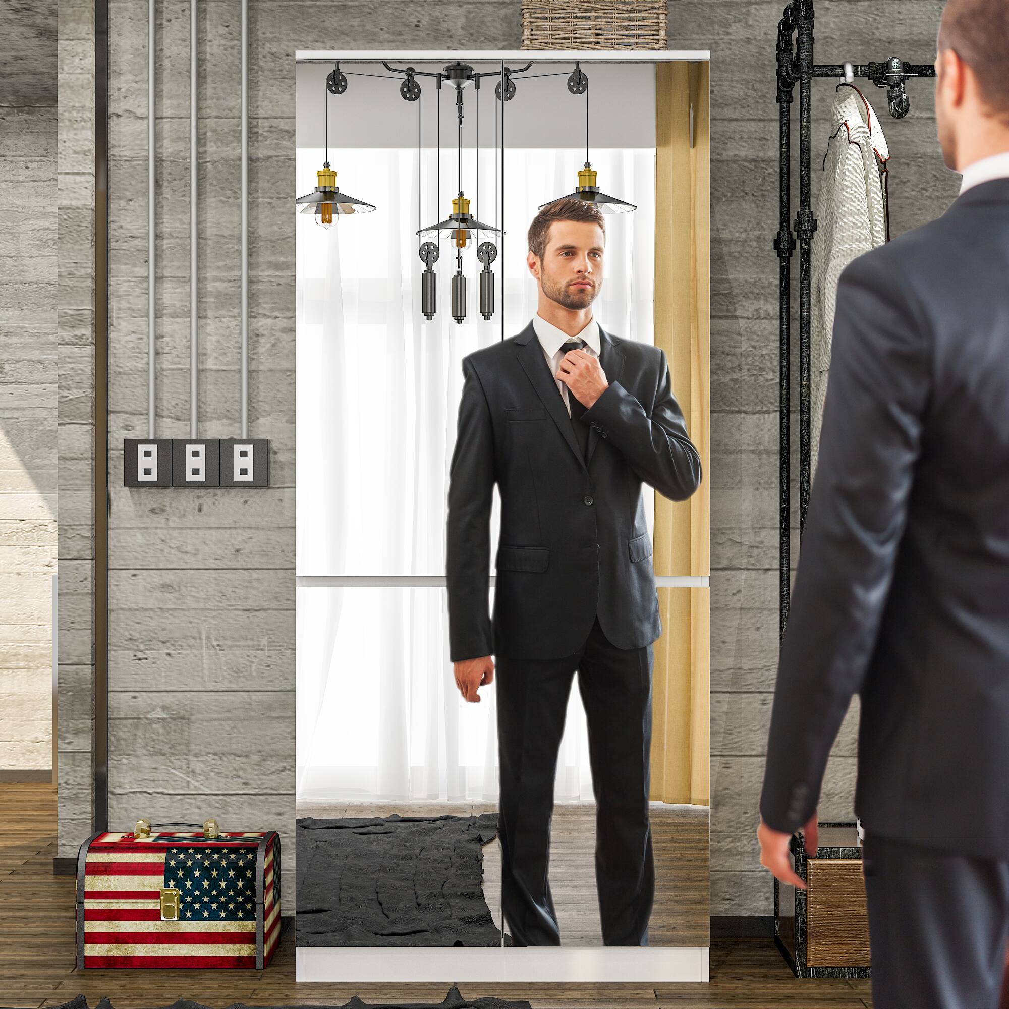 Alt View 1. FUFU&GAGA - FUFU&GAGA Mirror - Front Wardrobe Anti - Tip Armoires& Hanging Rod - White.