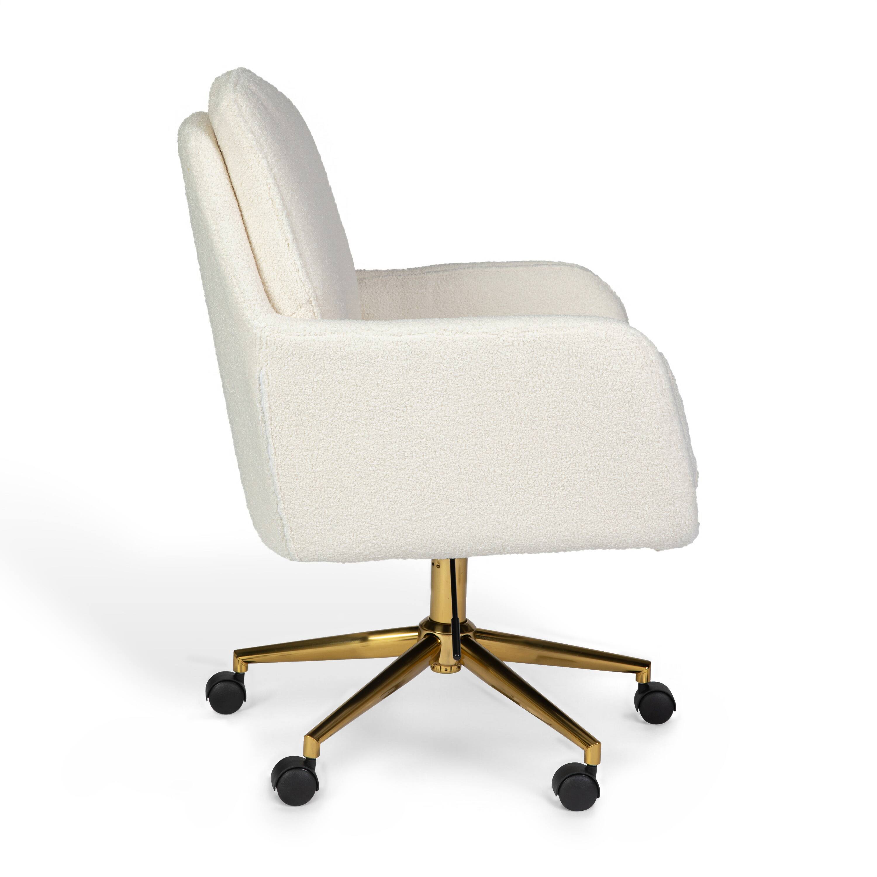 Alt View 9. Martha Stewart - Clara Upholstered Swivel Home Office Chair with Double Cushions - Off White Boucle/Polished Brass Frame.
