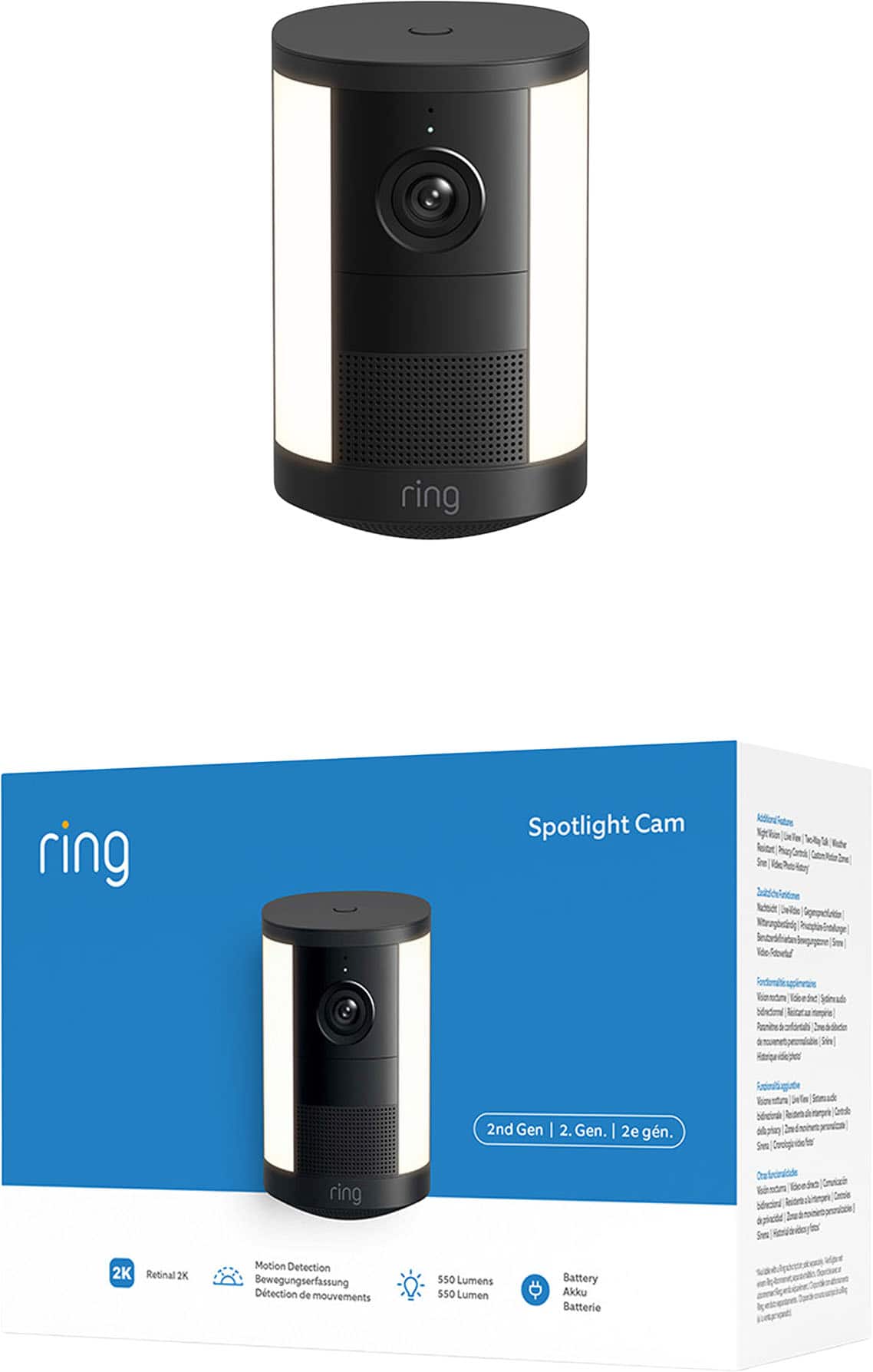 Ring Spotlight Cam, Battery (newest model), Wide Angle Retinal 2K