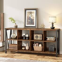 Electrodes Masters - 62.2-Inch Console Table with 8 Cube Storage Organizer - 2-Tier Open Shelf - Brown
