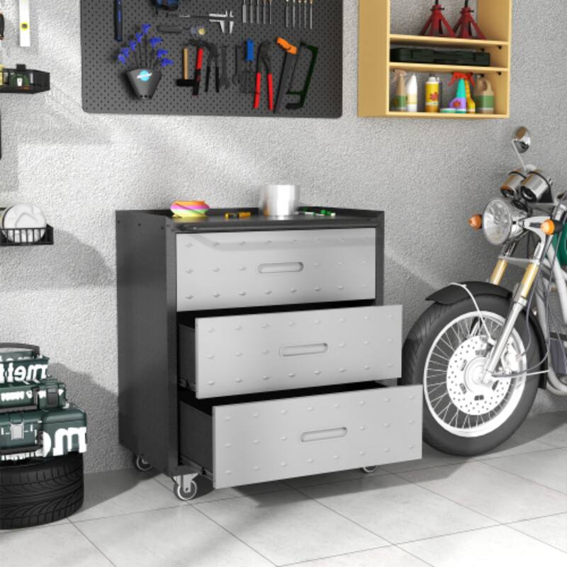 Angle. ALEXOUN - Heavy-Duty Metal Storage Cabinet with Wheels,3 Drawer Tool Cabinet,Simple Design & Easy to Use for Garage, Office, Home - Gray.