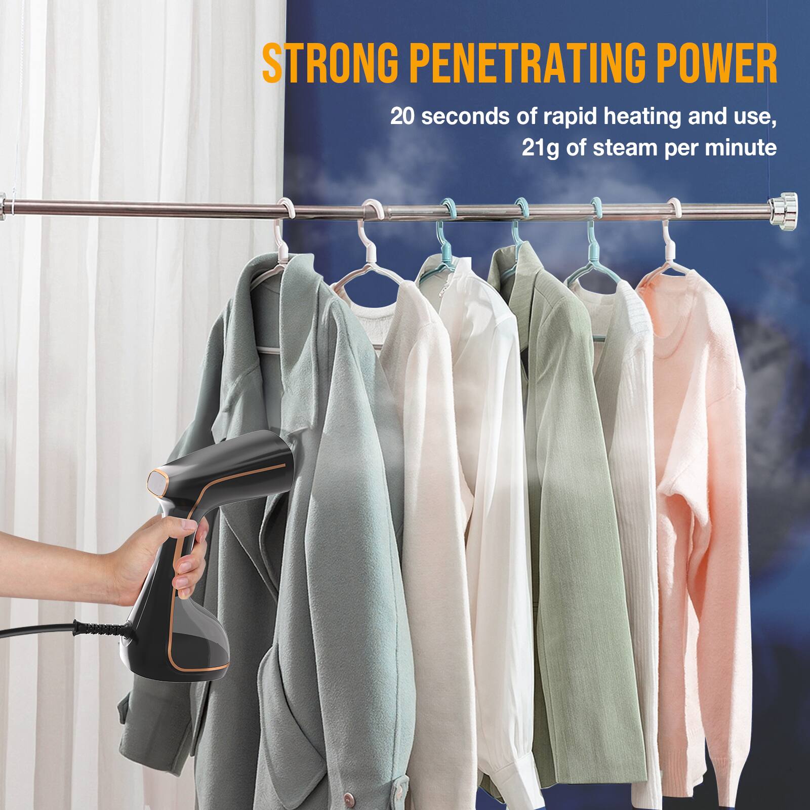 STRONG PENETRATING POWER  
20 seconds of rapid heating and use,  
21g of steam per minute