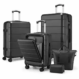 LUGGEX - 5 Piece Expandable Hardside Luggage Set with Tote and Toiletry Bag - FX-Lite - Black