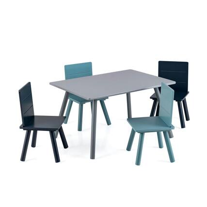 Front. Kadyn - 5 Pieces Kids Wooden Activity Play Furniture Set with Building Blocks-Blue, Small Folding Table for Arts & Crafts - Grey.