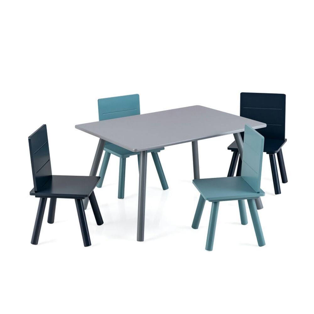 Front. Kadyn - 5 Pieces Kids Wooden Activity Play Furniture Set with Building Blocks-Blue, Small Folding Table for Arts & Crafts - Grey.