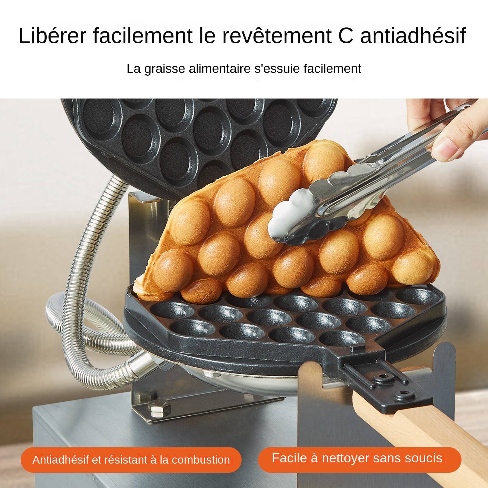 Libérer facilement le revêtement C antiadhésif  
La graisse alimentaire s'essuie facilement  
Antiadhésif et résistant à la combustion  
Facile à nettoyer sans soucis