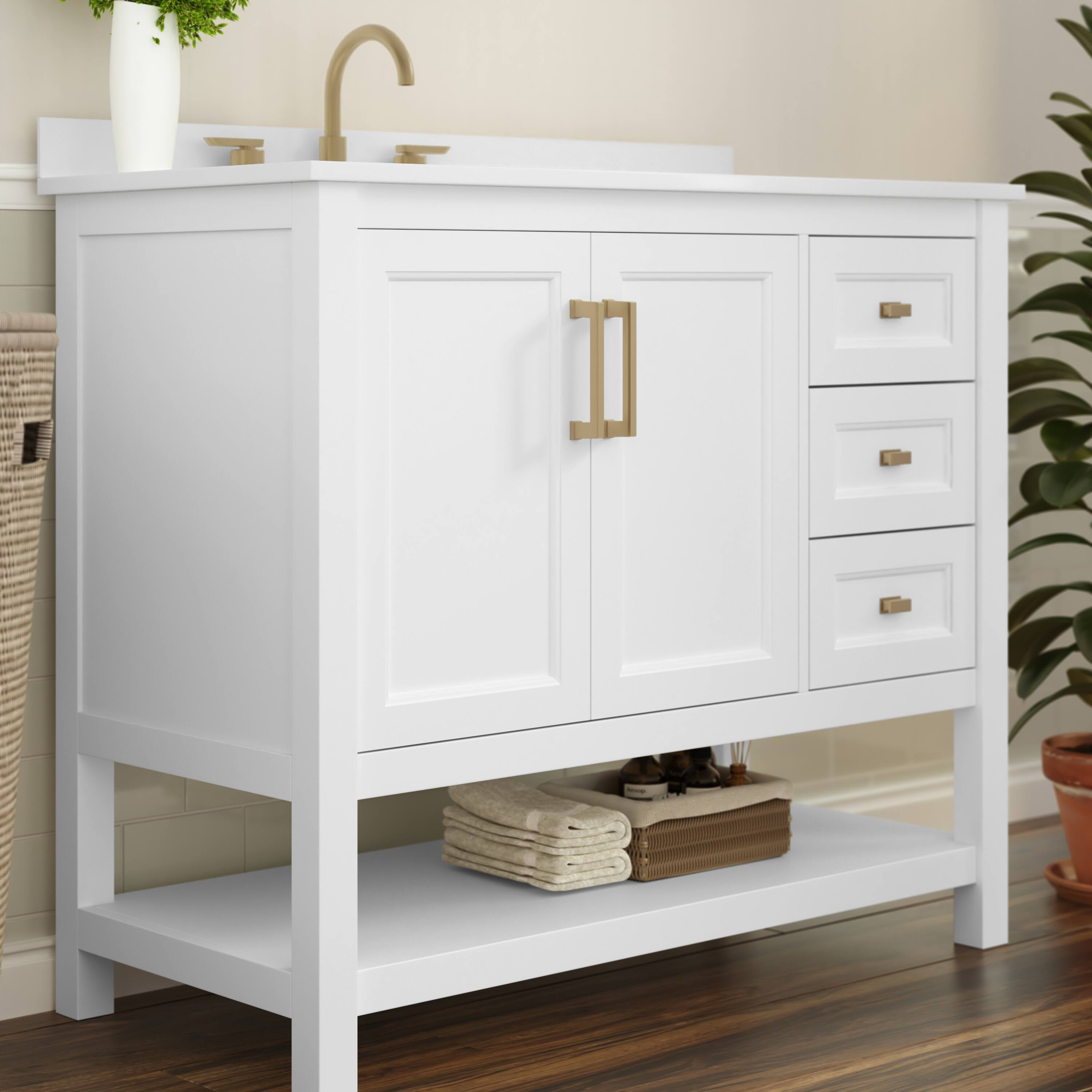 Alt View 3. Flash Furniture - Vega 42 Inch Bathroom Vanity with Sink, Storage Cabinet with Soft Close Doors, Open Shelf and 3 Drawers, Carrara Marble - White.