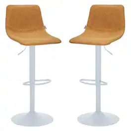 LeisureMod - Tilbury Bar Stool with White Base, Modern Adjustable Swivel Counter Height Stool with Footrest Set of 2 - Light Brown