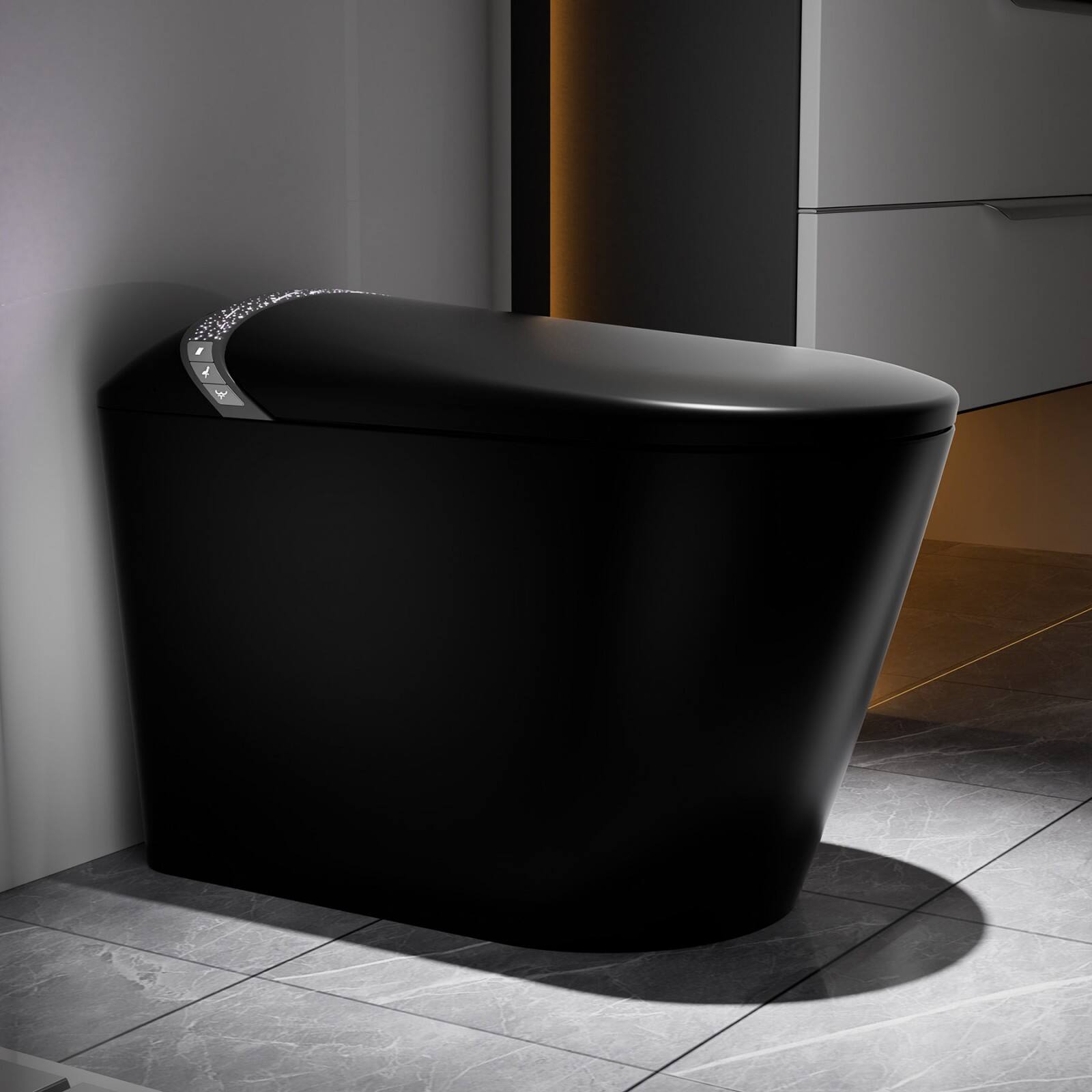 Alt View 1. Ecooso - Smart Toilet with Bidet Built In, Auto Open/Close Seat, Foot Sensor, LED Display,Night Light, Warm Water & Dryer - Matte Black.