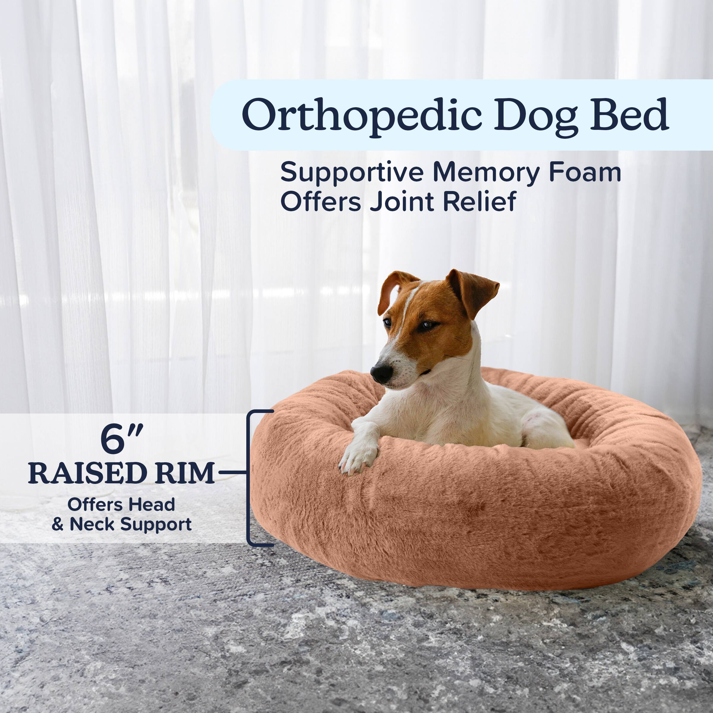 Orthopedic Dog Bed

Supportive Memory Foam  
Offers Joint Relief

6" RAISED RIM  
Offers Head & Neck Support