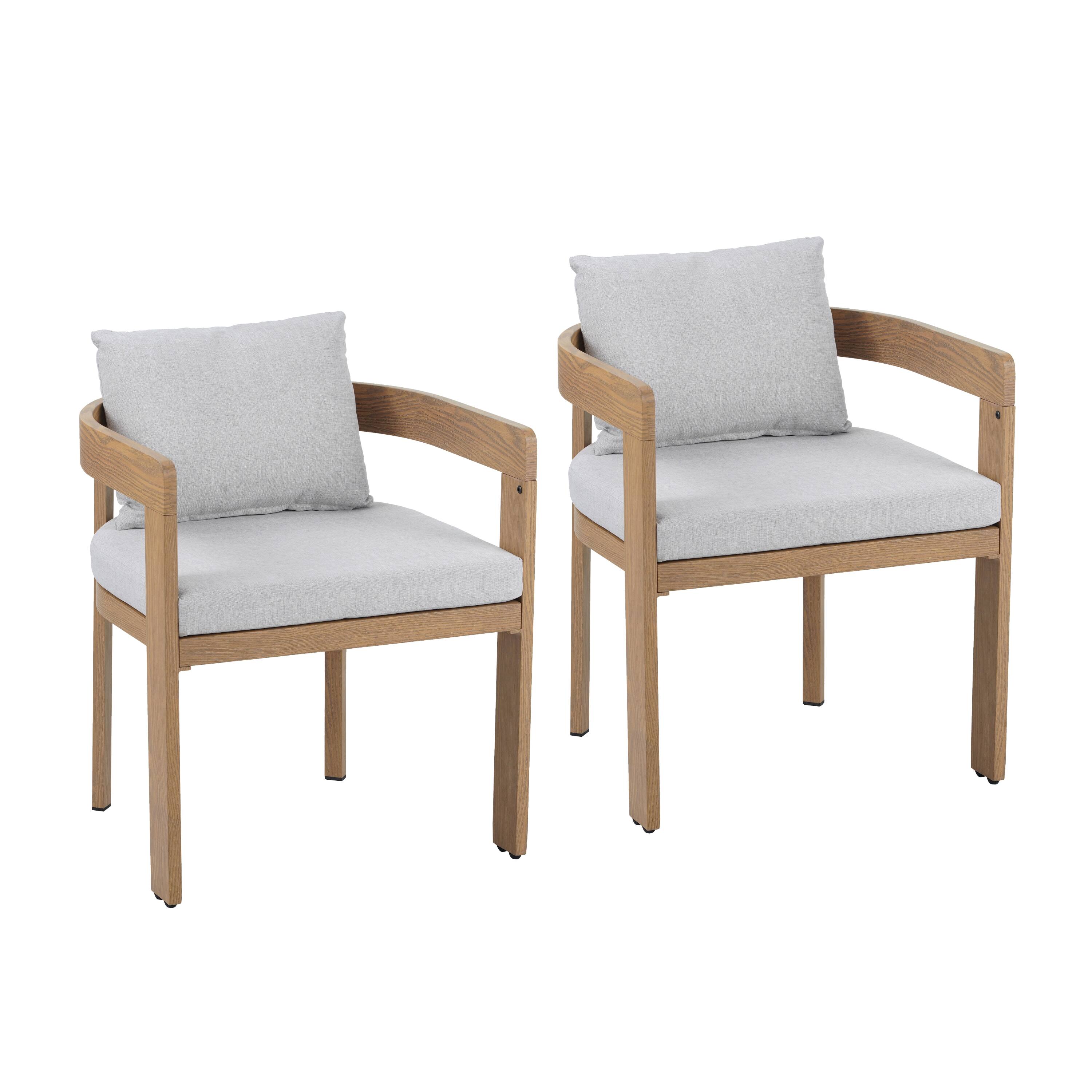 Angle. Mondawe - Set of 2 Aluminum Dining Chair with Cushion - Light Gray+Teak.