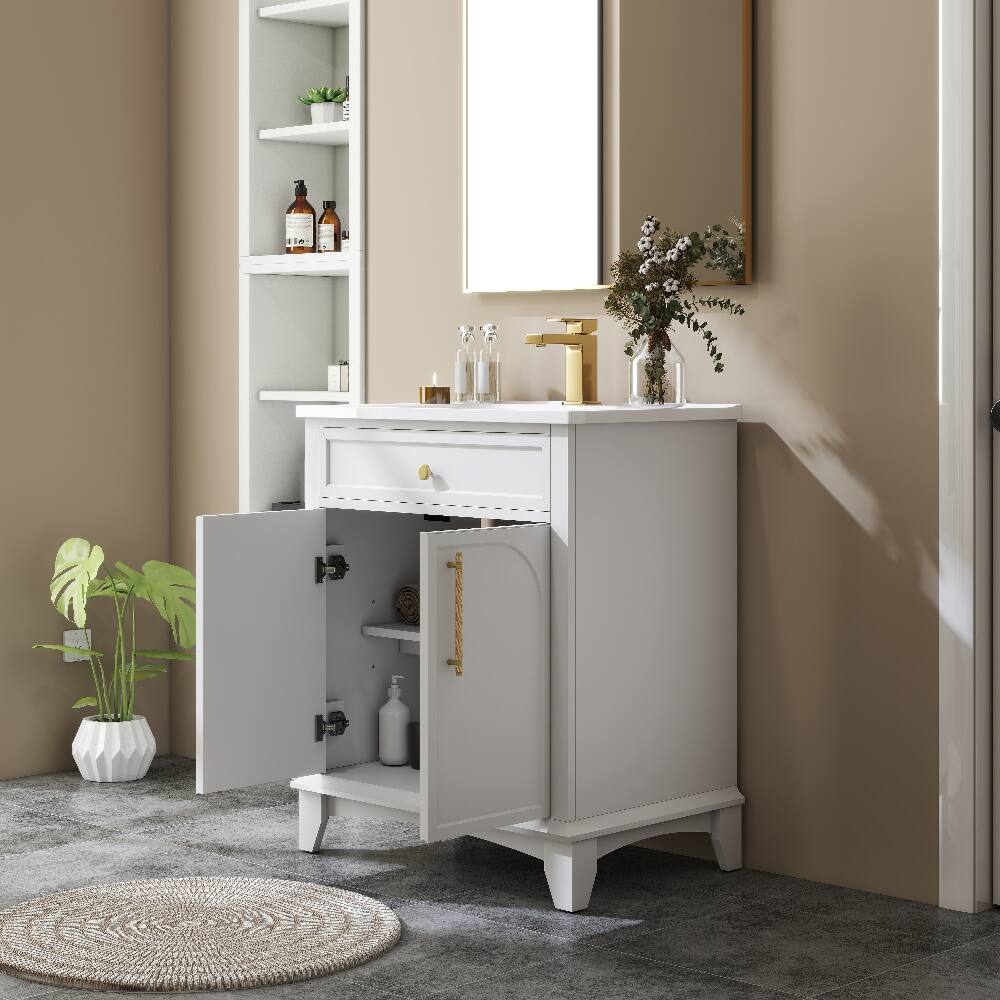 Alt View 9. Loheer - Loheer 28 inch bathroom vanity with sink White Freestanding Cabinet - White.