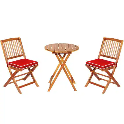Front. Pefilos - 3 Pieces Patio Folding Bistro Set, Patio Outdoor Furniture Conversation Sets with Padded Cushion and Round Coffee Table - Red.