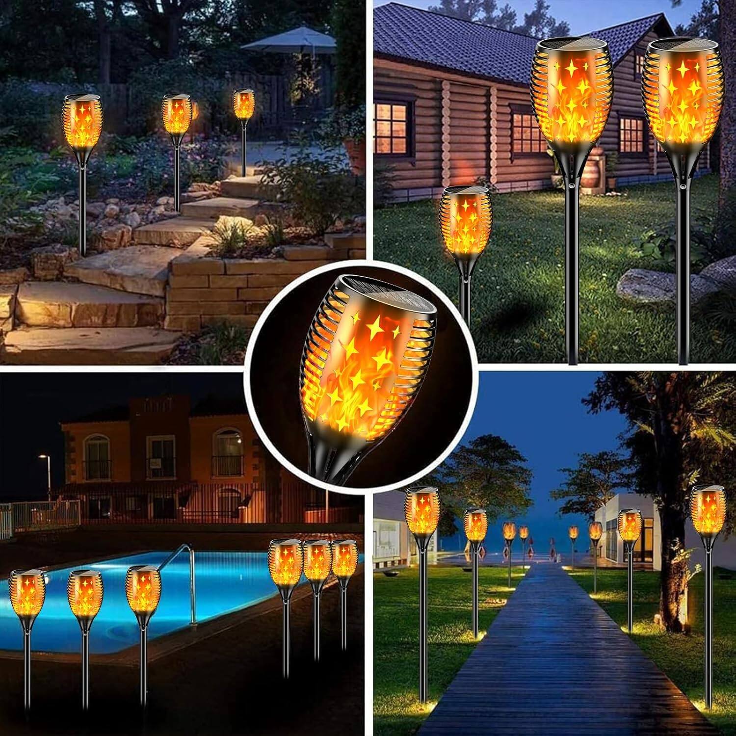 Alt View 2. Oumilen - 4 Pack Star Cutout Solar Torch Lights – Flickering Realistic Flame LED Solar Ground Stake Lamp for Yard.