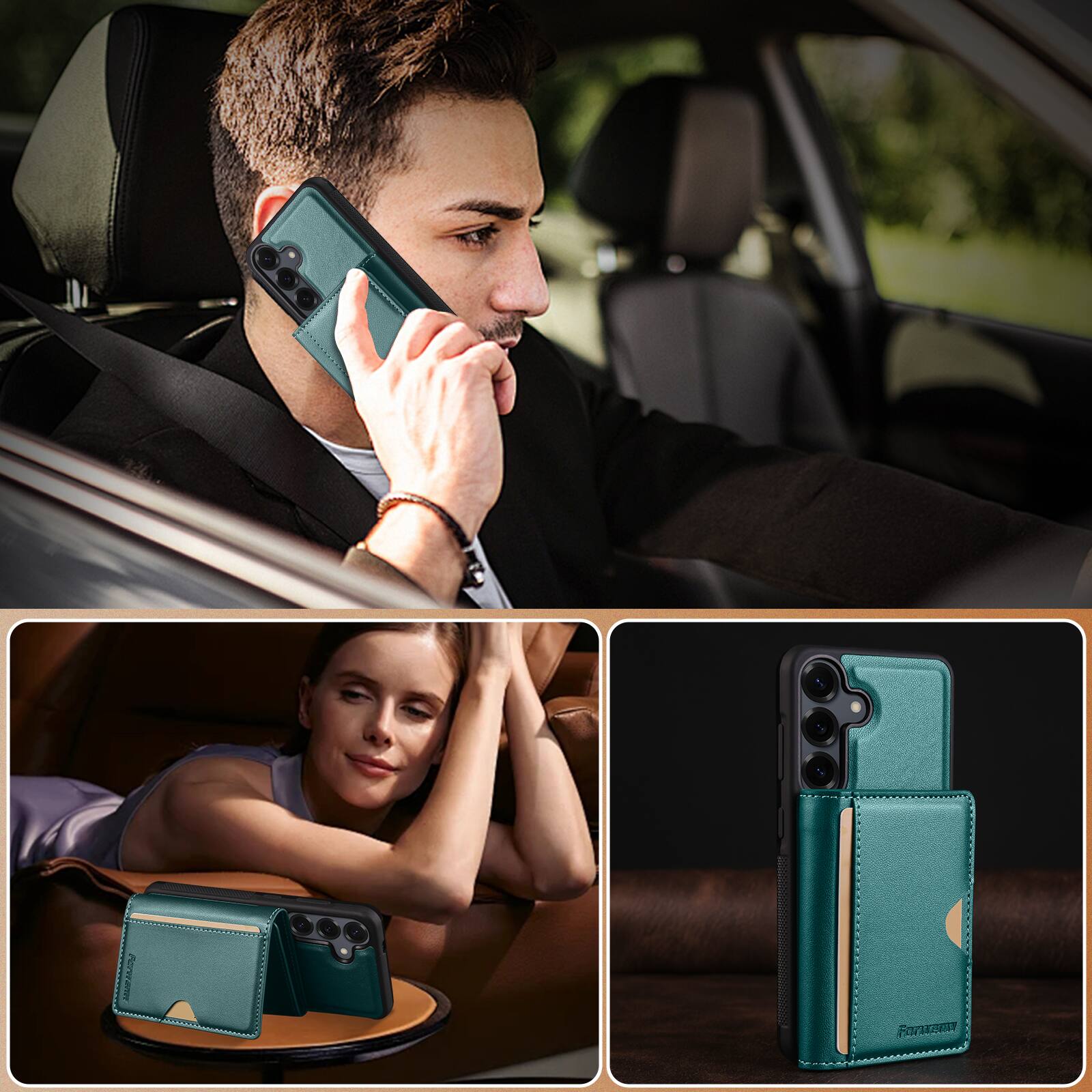 Back. Dteck - 2-in-1 Magnetic Detachable Wallet Case for Samsung Galaxy A37 5G, RFID PU Leather Shockproof Cover with Kickstand - Green.