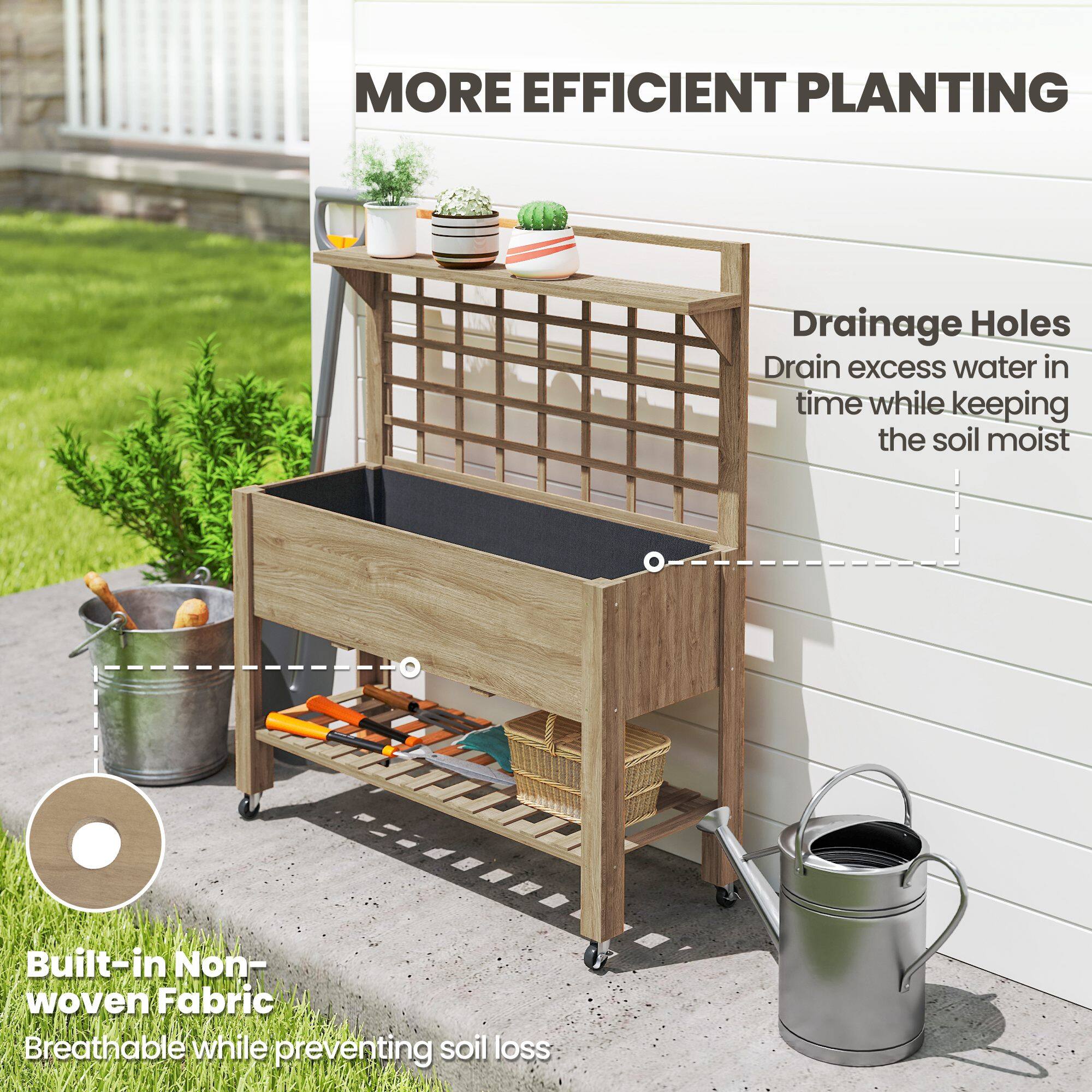 MORE EFFICIENT PLANTING

Drainage Holes  
Drain excess water in time while keeping the soil moist

Built-in Non-woven Fabric  
Breathable while preventing soil loss