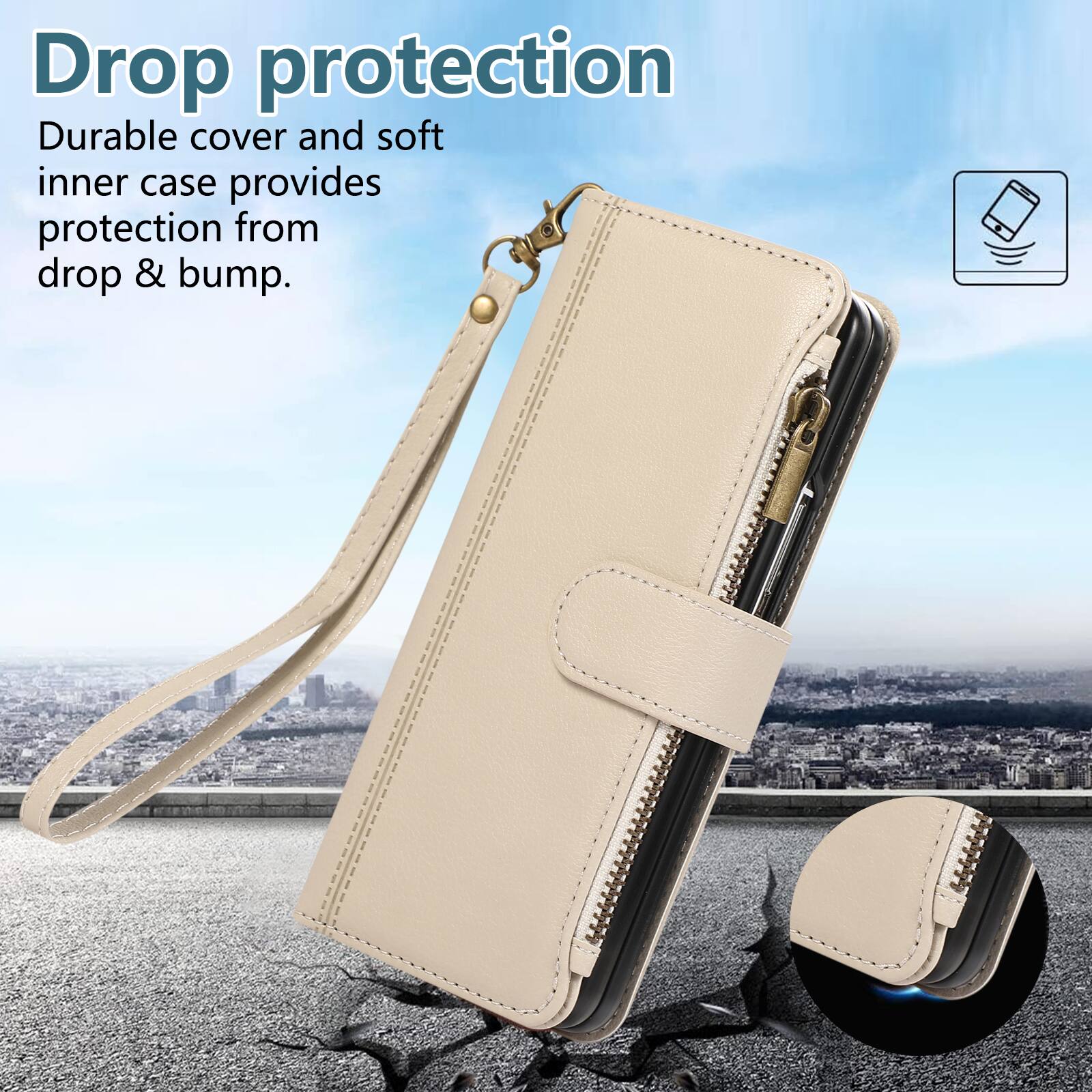 Drop protection  
Durable cover and soft inner case provides protection from drop & bump.
