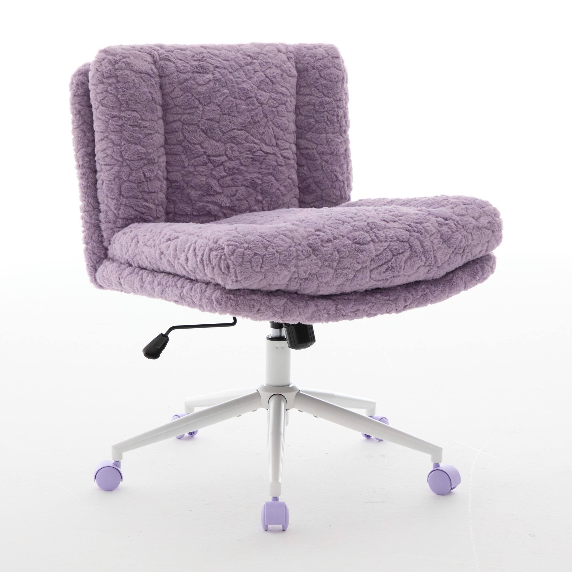 Back. GOODSILO - Extra Wide Plush Faux Fur Office Chair with Adjustable Height and 360-Degree Swivel for Home Workspace - Violet.