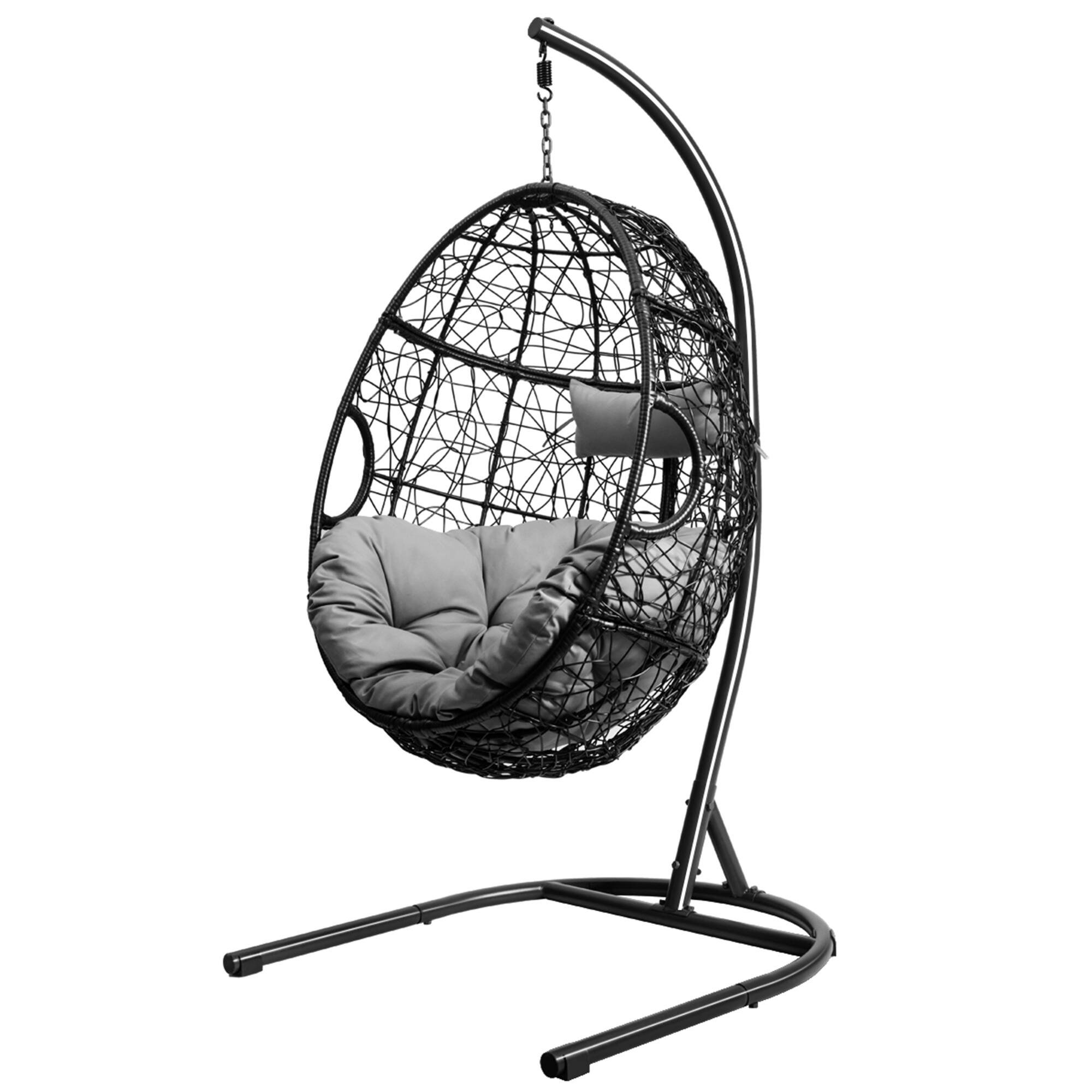 Alt View 4. Gymax - Gymax Hanging Hammock Chair Egg Swing Chair w/ Seat Cushion Pillow Stand - Black.