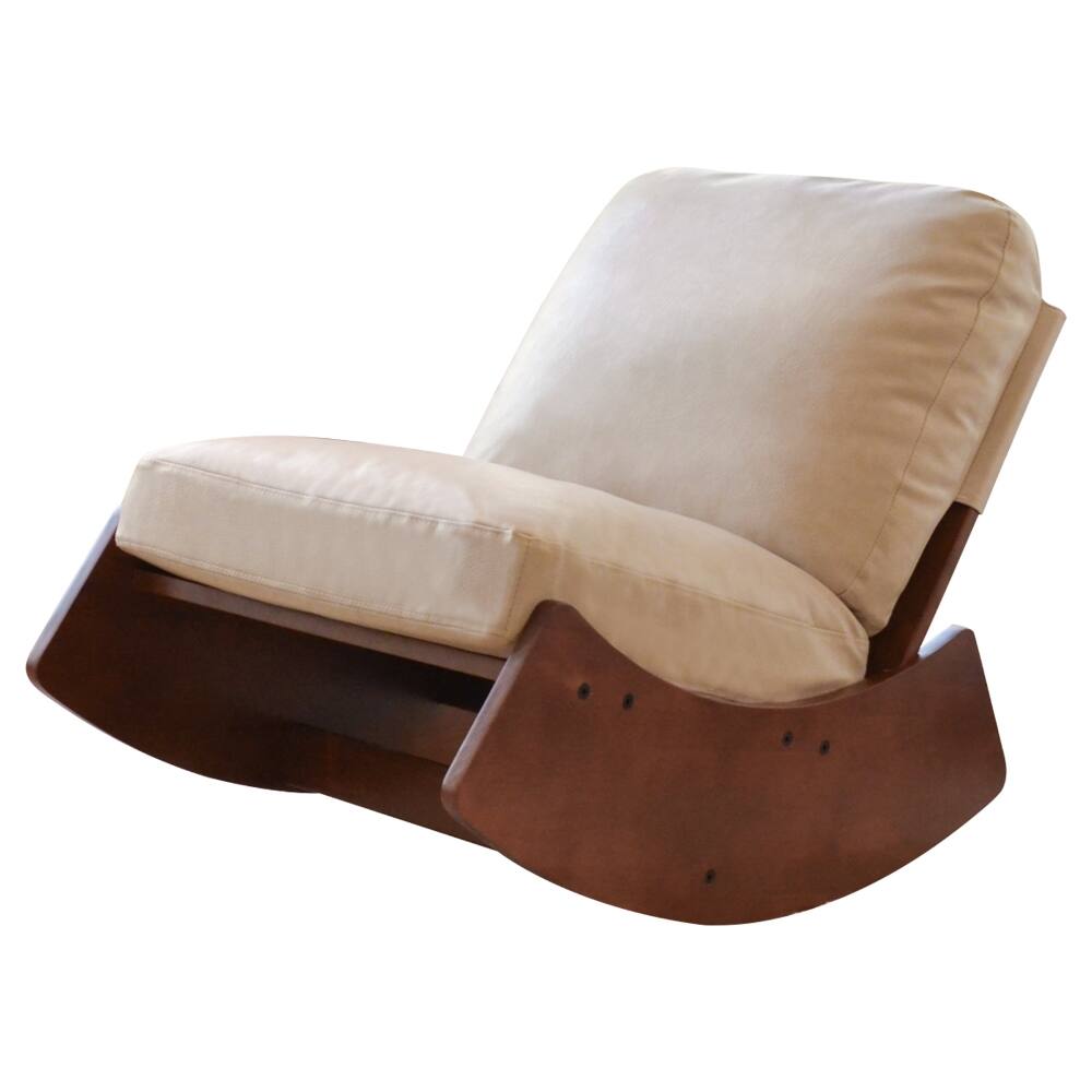 Alt View 2. Loheer - Loheer Cream Faux Leather Glider Rocking Chair Solid Wood Frame Accent Reading Chair for Nursery Bedroom Living Room - Cream.