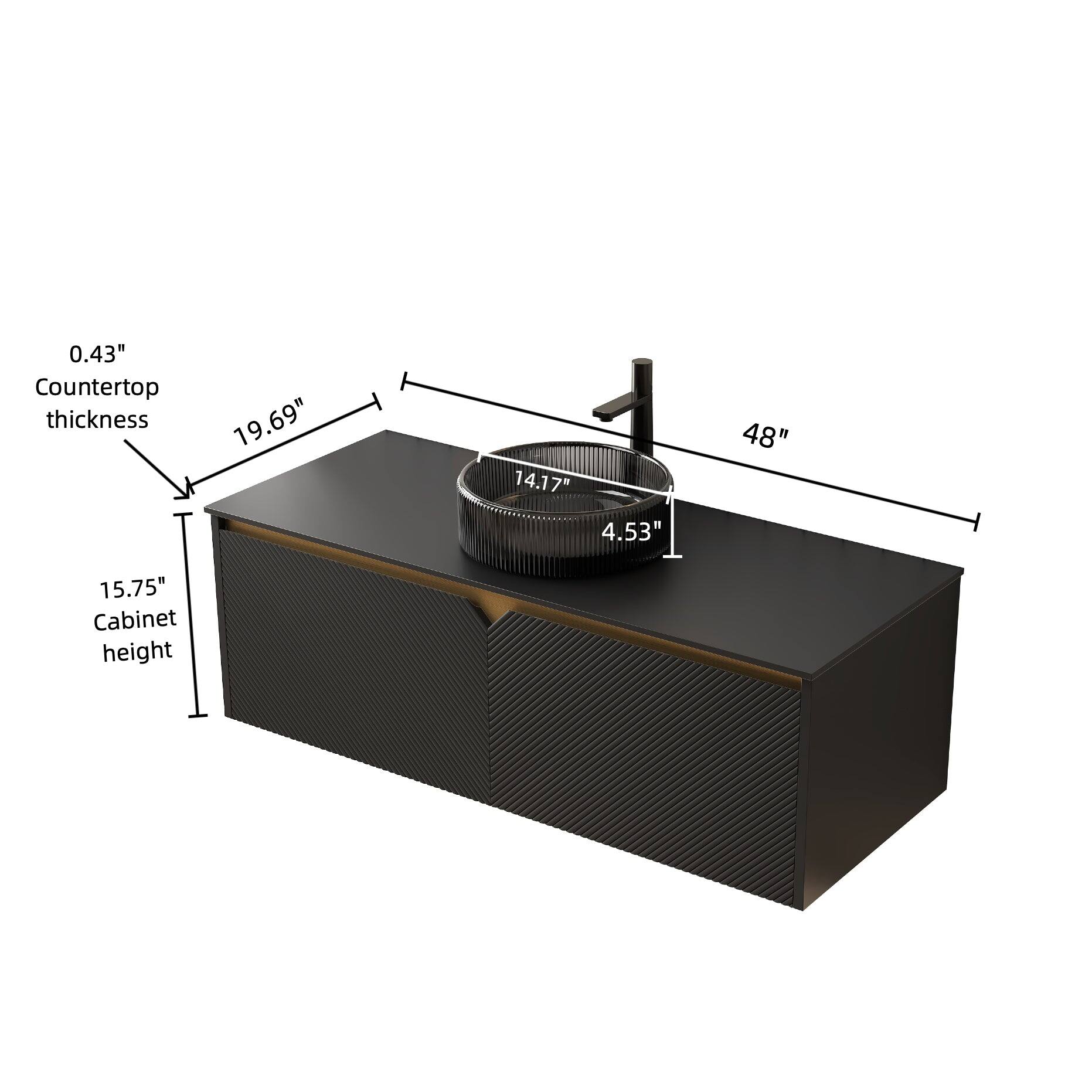- Countertop thickness: 0.43"
- Cabinet height: 15.75"
- 19.69"
- 14.17"
- 4.53"
- 48"