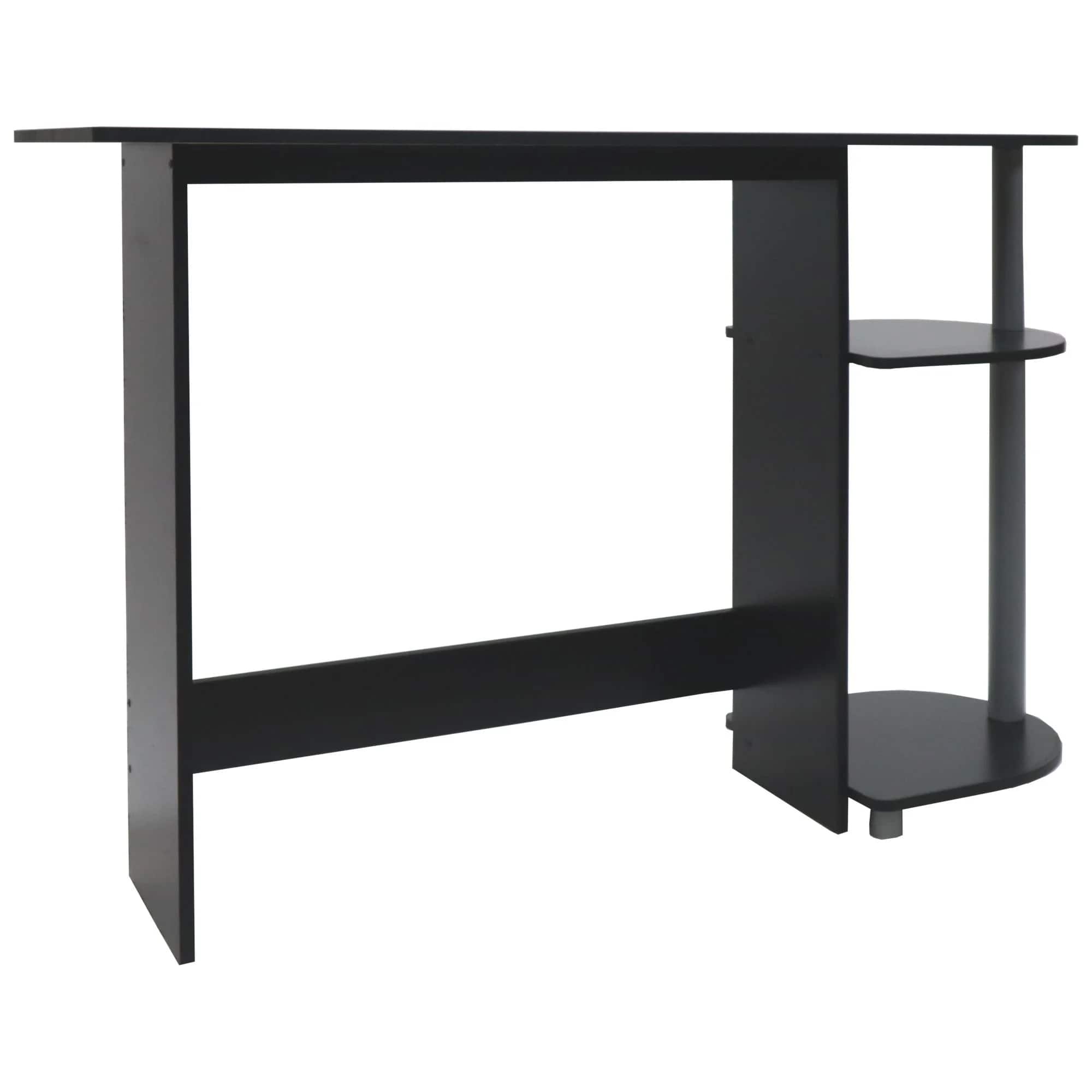 Redmon - Computer Laptop Media Desk for Home or Office with Storage Shelves, Black - Charcoal Woodgrain