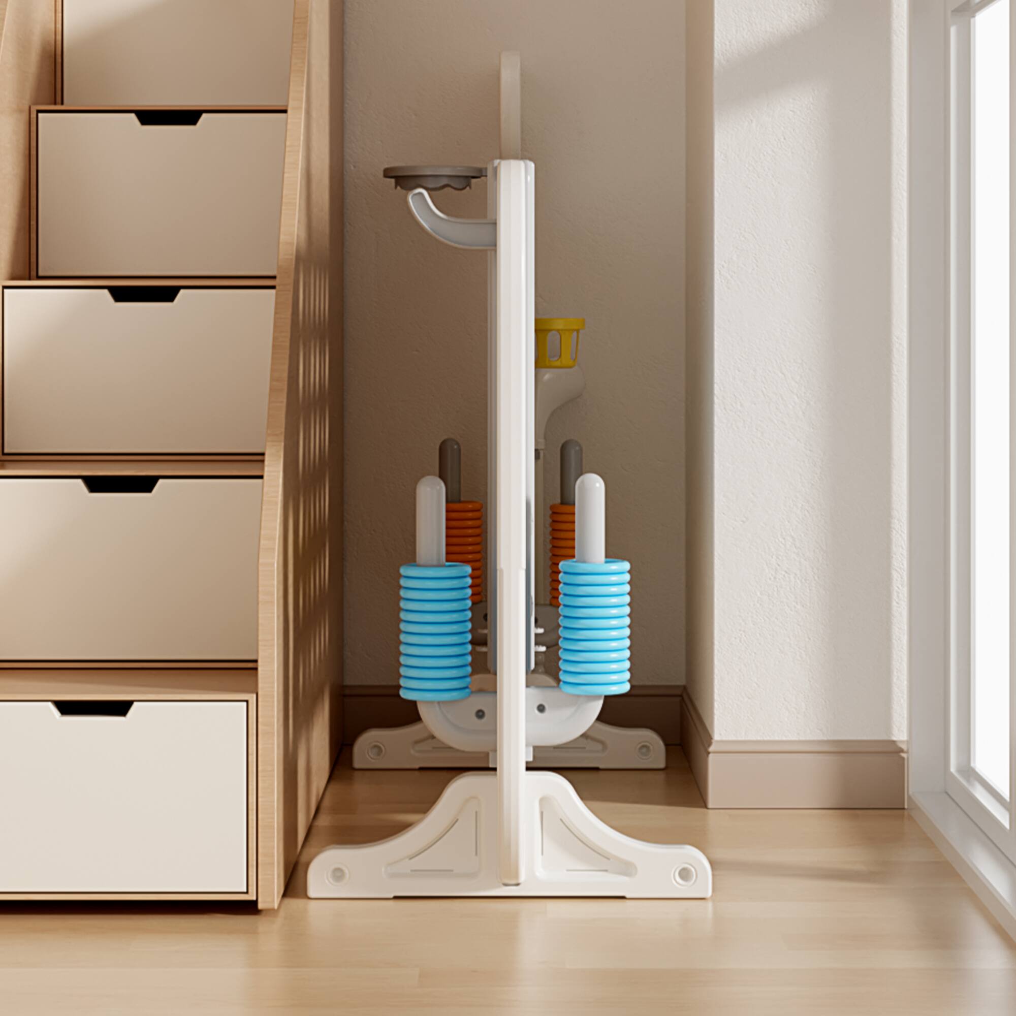 Alt View 4. ELEMENT ACE - 4-in-1 Adjustable Height Family Game Set with Basketball, Ring Toss, Golf,  Connect Four for Indoor and Outdoor - White+Purple.